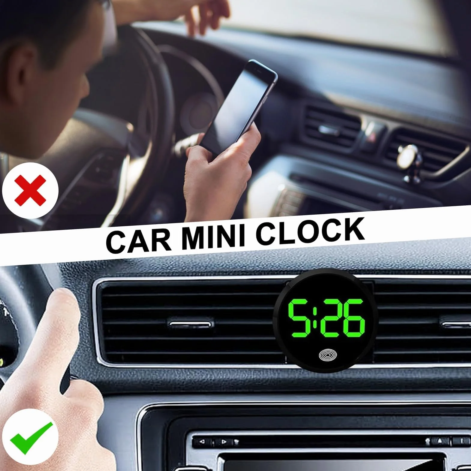 Orologio da cruscotto per auto, mini orologio digitale autoadesivo per veicoli