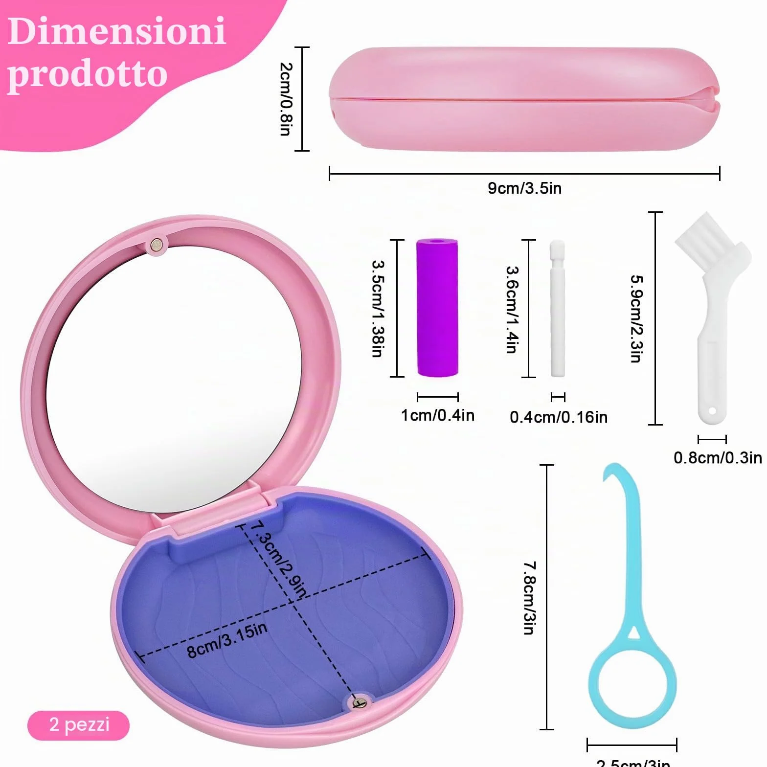 Scatola per apparecchi dentali con strumento rimozione allineatori e masticatore invisibile Rosa+Blu 2 Pezzi