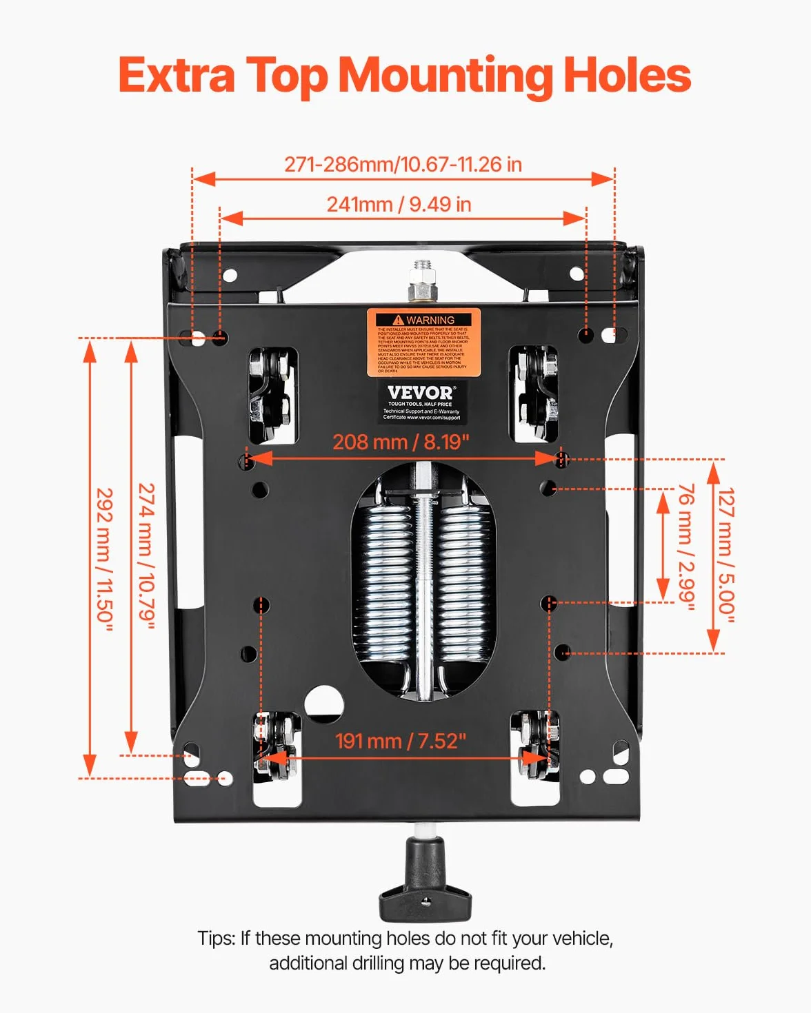 VEVOR Kit di Sospensione del Sedile Senza Binario Scorrevole, Sospensione Universale del Sedile con Sospensione Pneumatica per Tosaerba a Raggio di Sterzata Zero, per Carrello Elevatore, Bulldozer