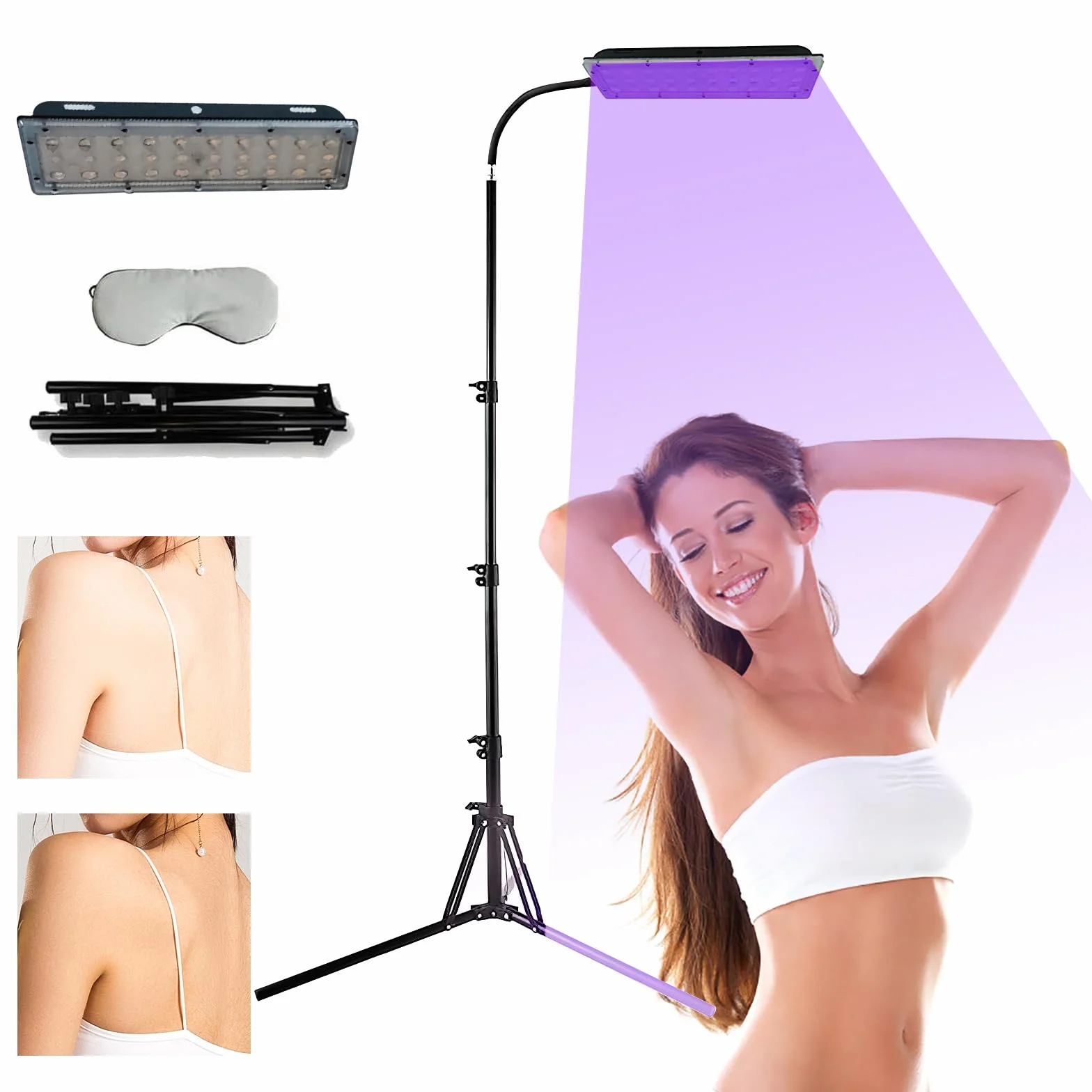Lampada di abbronzatura 45 W 395 nm UV per viso e corpo con supporto regolabile e protezione occhi