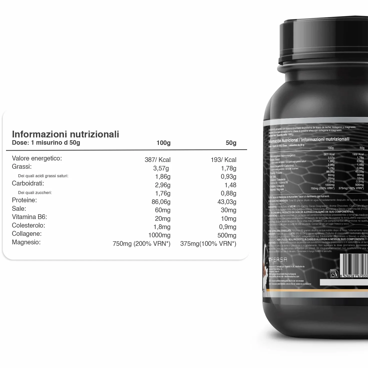 Whey Protein 1000g Cioccolato con Collagene e Magnesio