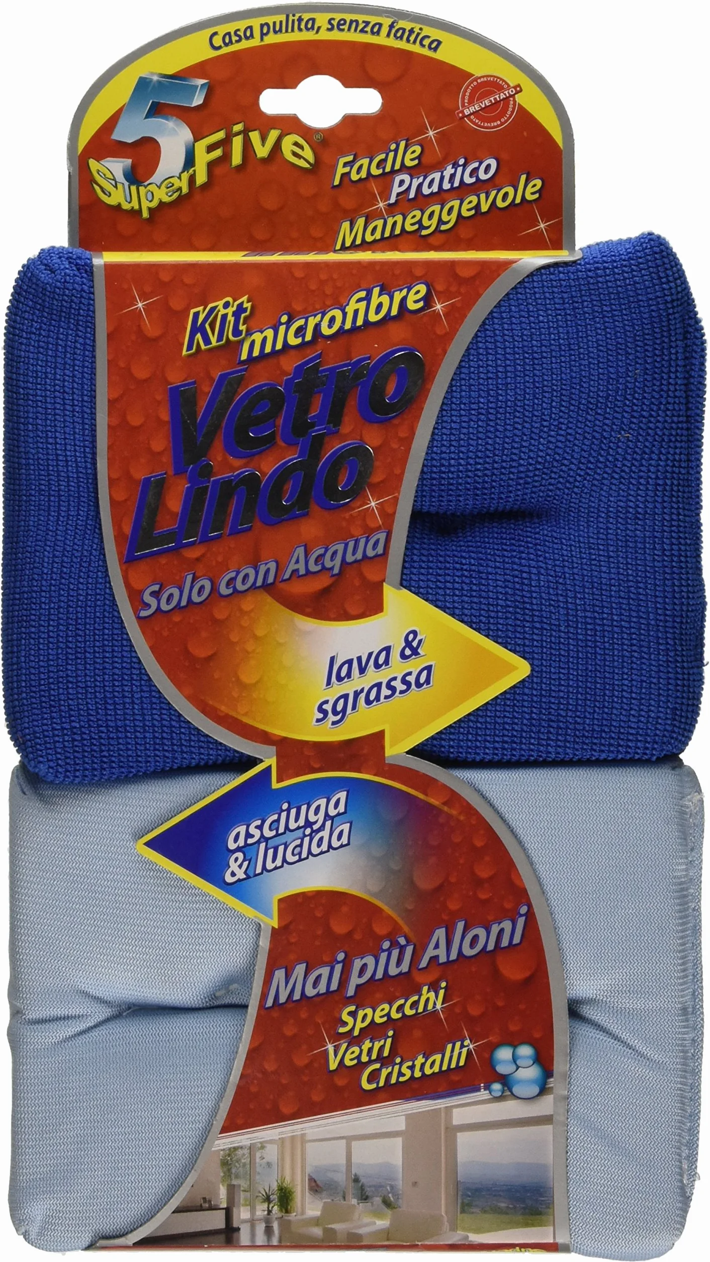 SUPERFIVE Panni Spugna per Vetri Doppio Lato, Lava e Asciuga Senza Aloni, Kit Microfibre