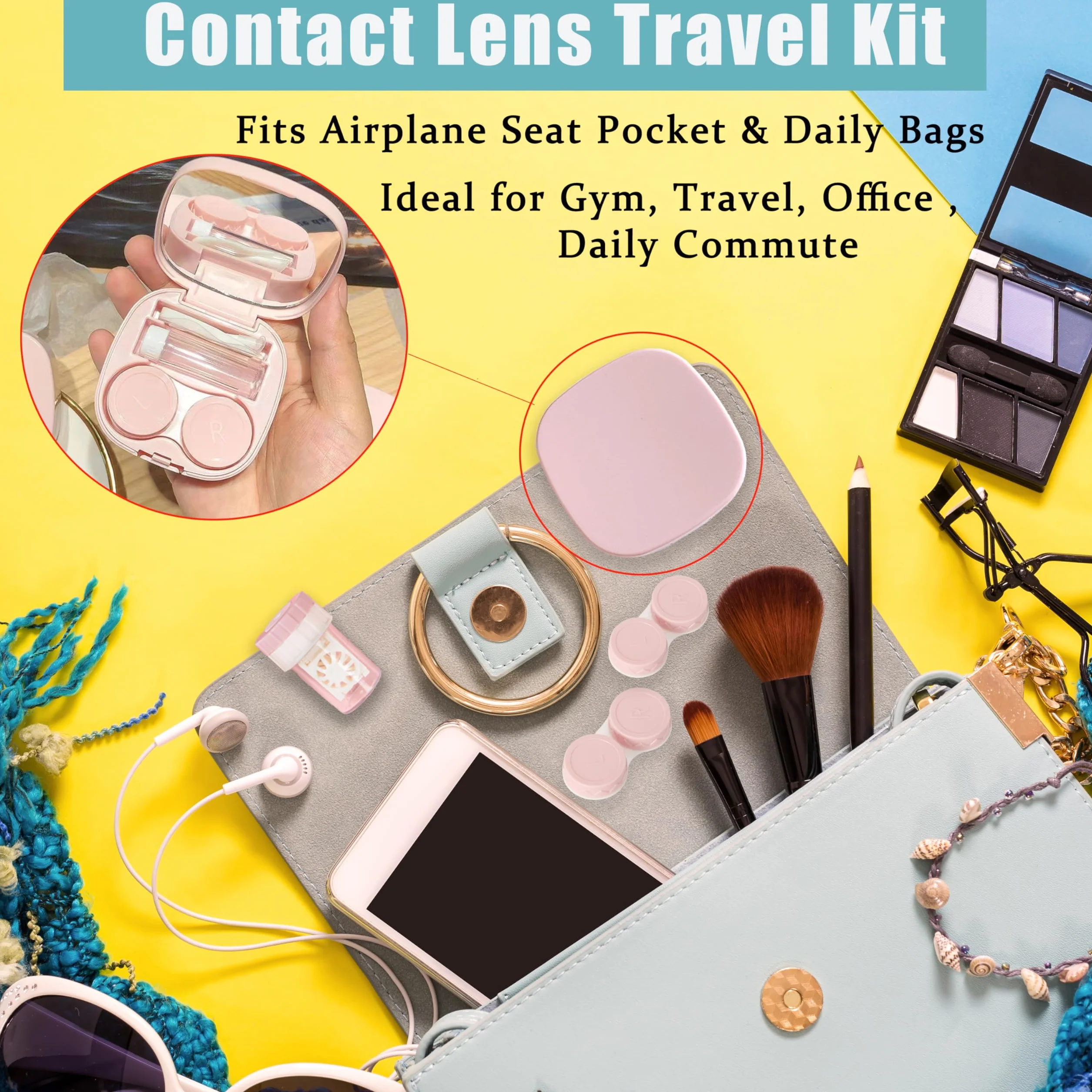 Kit da viaggio per lenti a contatto con pulitore, custodia portatile con specchio, pinzetta, strumento di rimozione, flacone per soluzione