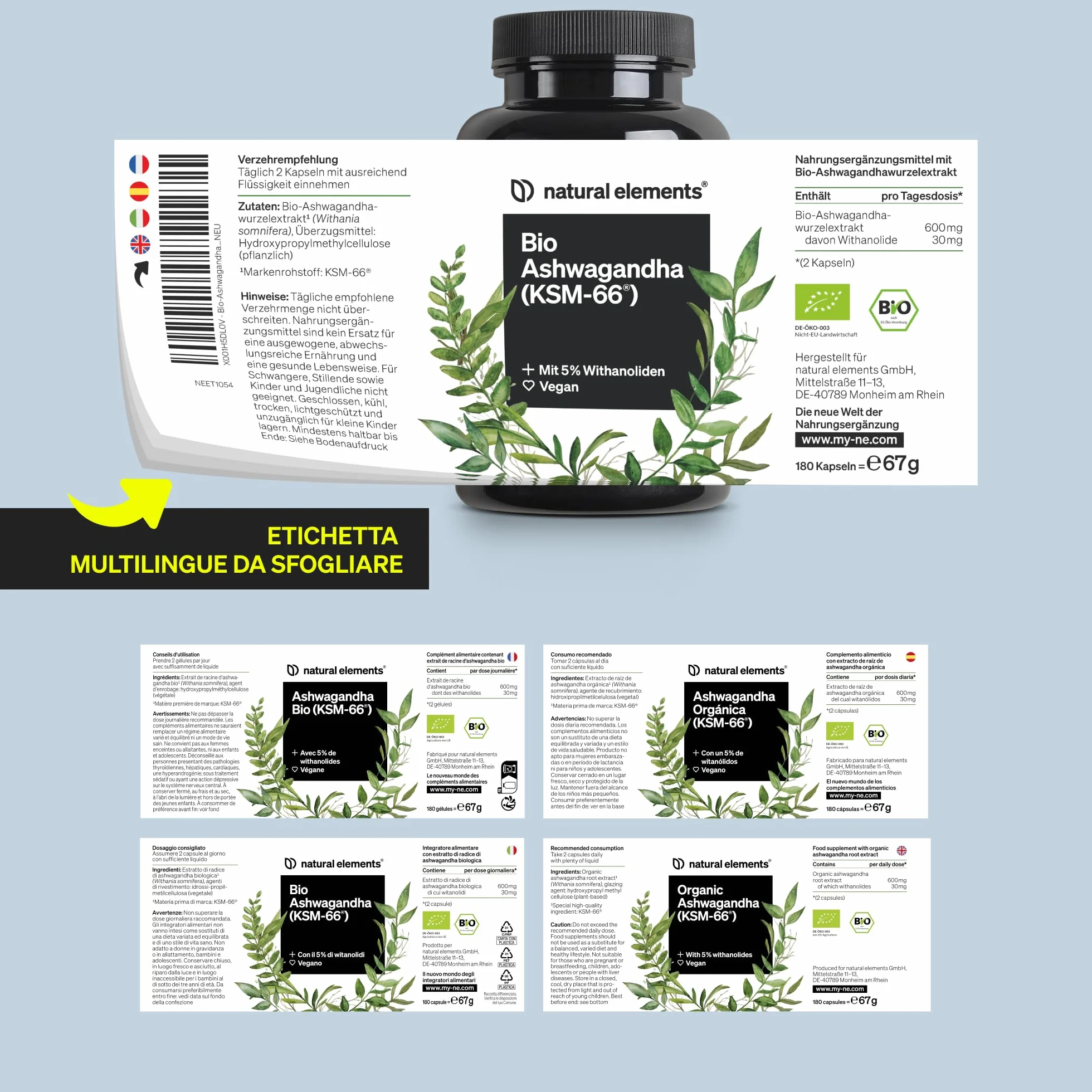 Bio Ashwagandha KSM-66 180 Capsule Alto Dosaggio Certificata