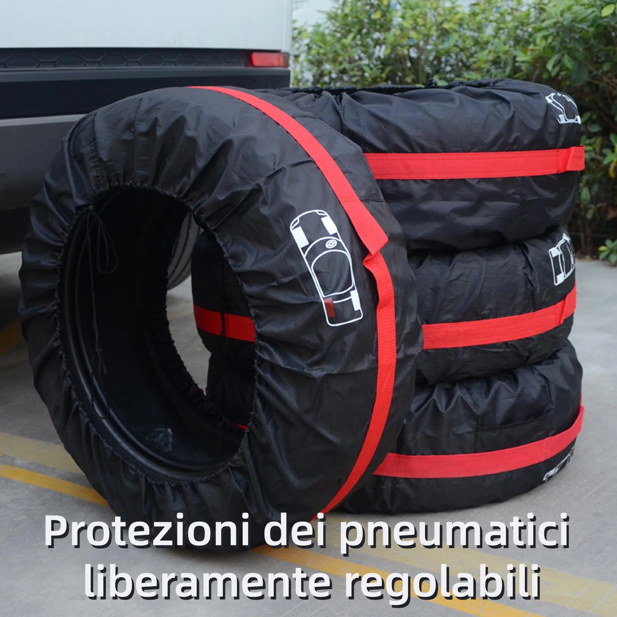 Set di 4 Borse per Pneumatici Auto, Impermeabili Antipolvere con Tracolla, Copriruota Custodia