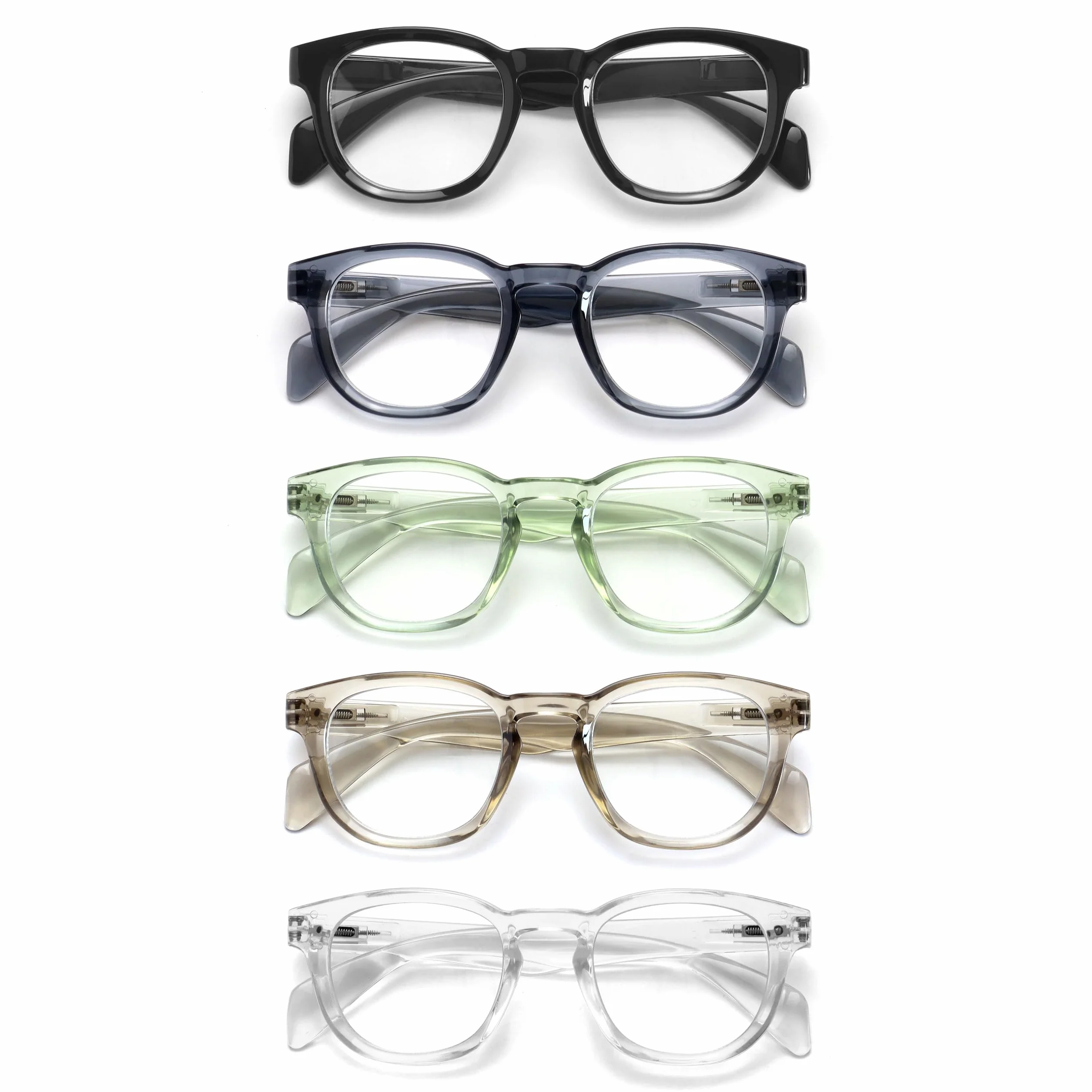 OPULIZE AWE Occhiali luce blu donna uomo Confezione 5 Occhiali da lettura Antibagliore computer gaming Protezione UV Rotondo retrò Nero Blu Verde Grigio Trasparente +2,50