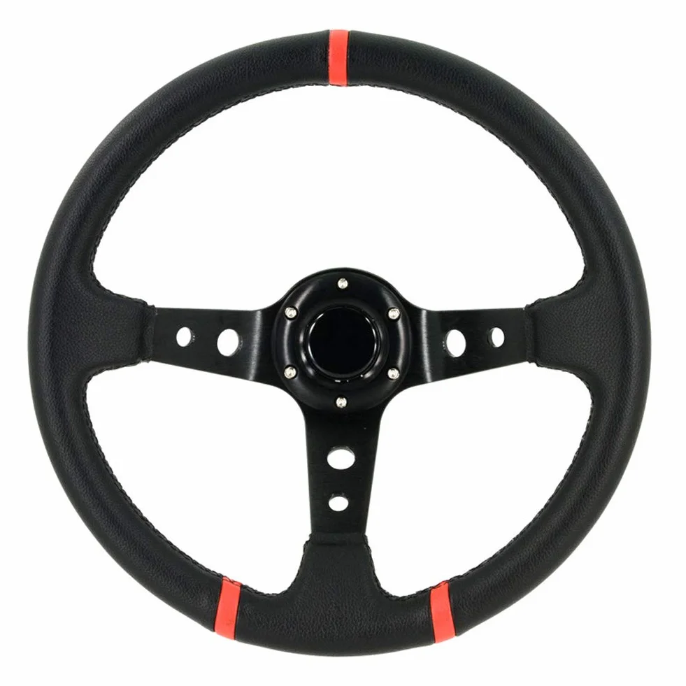 Volante universale Deep-Dish 350mm Pelle PU nera strisce rosse