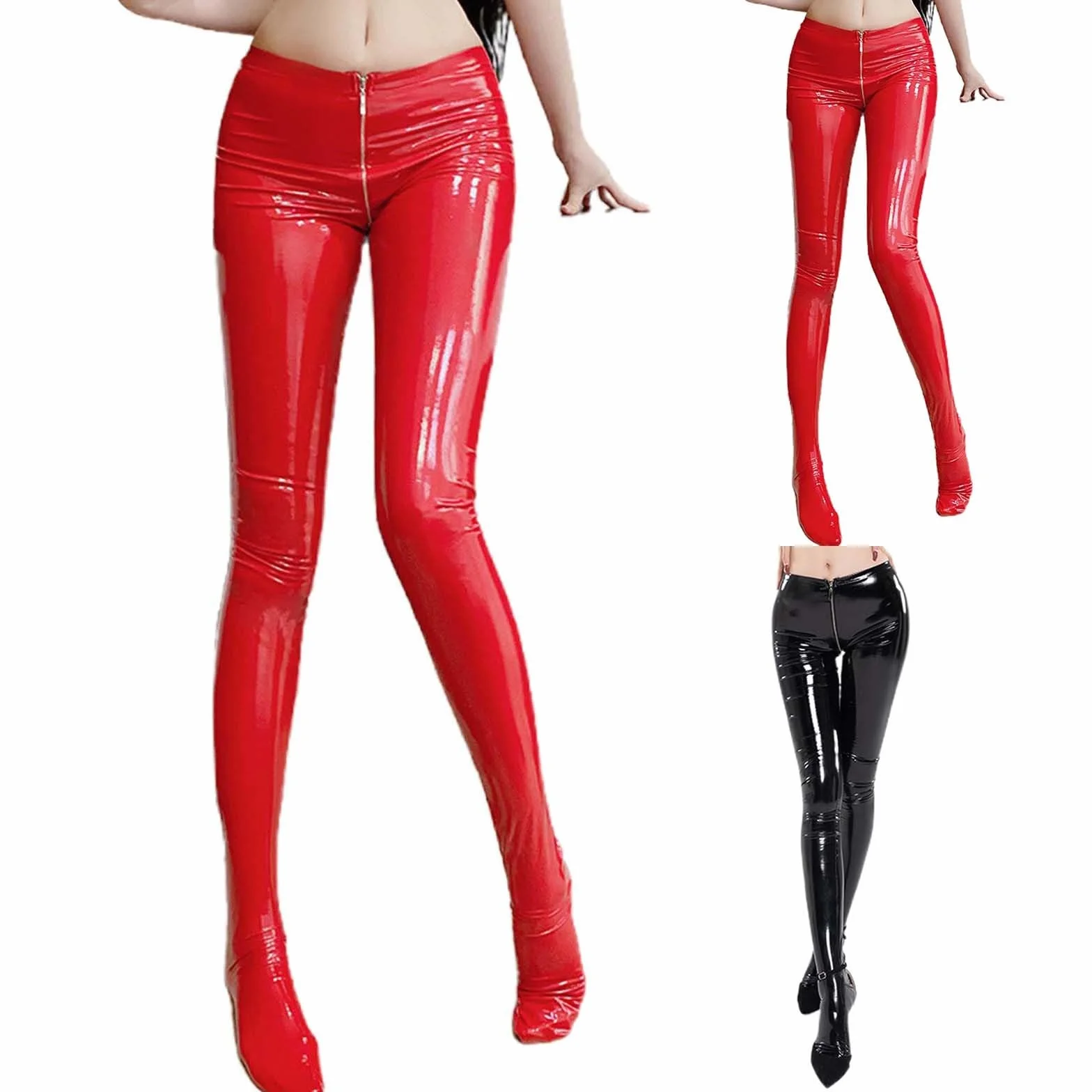 Generisch Spandex Tuta Pelle Sintetica Chiusura Lampo Pantaloni Stretti Discoteca Danza
