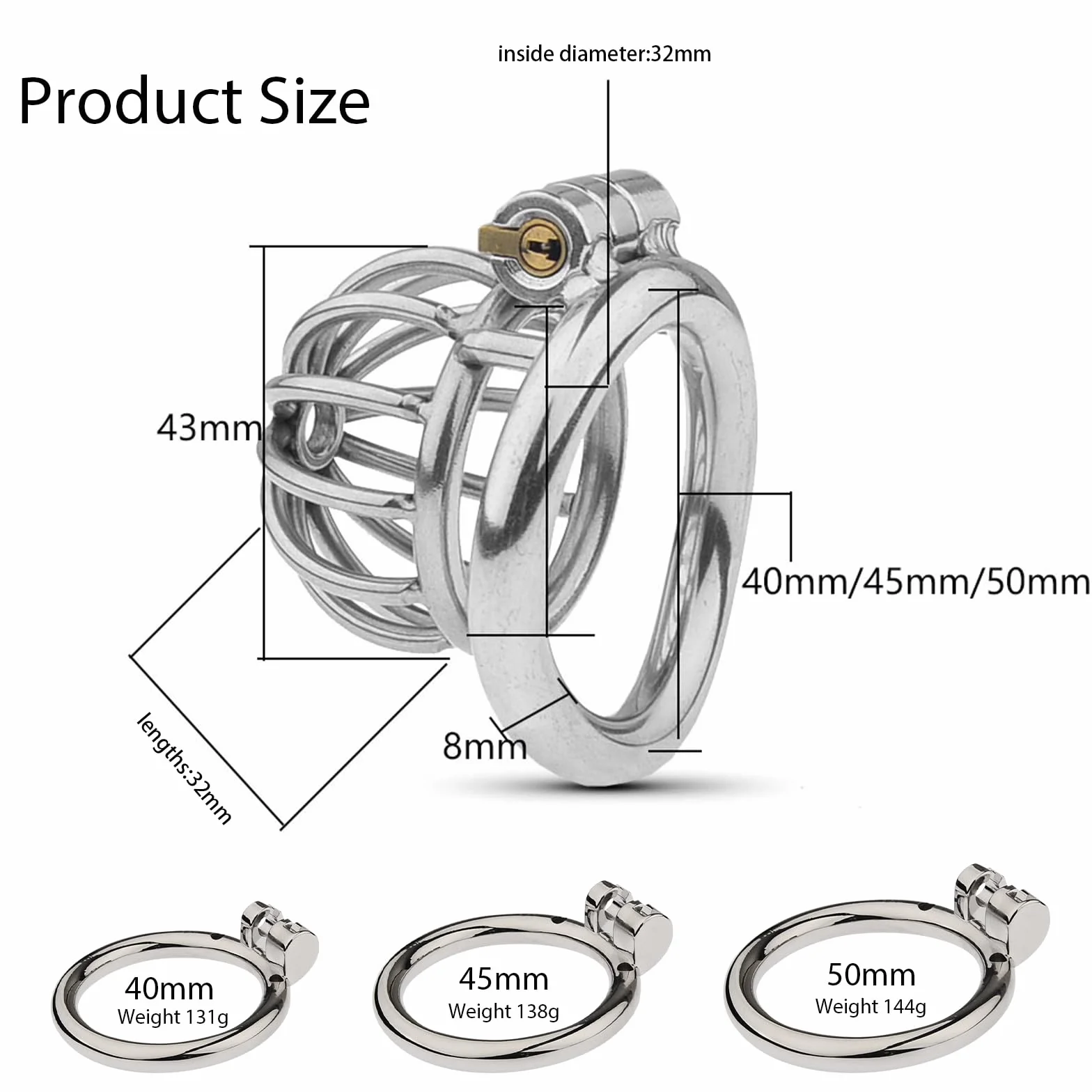 BDSMJOY Chastity Cage in Acciaio Inossidabile per Uomo, Gabbia Castità Φ50mm