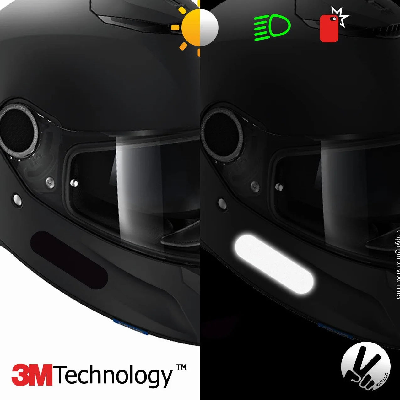 Kit 4 Strisce adesive nere retroriflettenti per casco moto omologate FR 3M™ alta visibilità