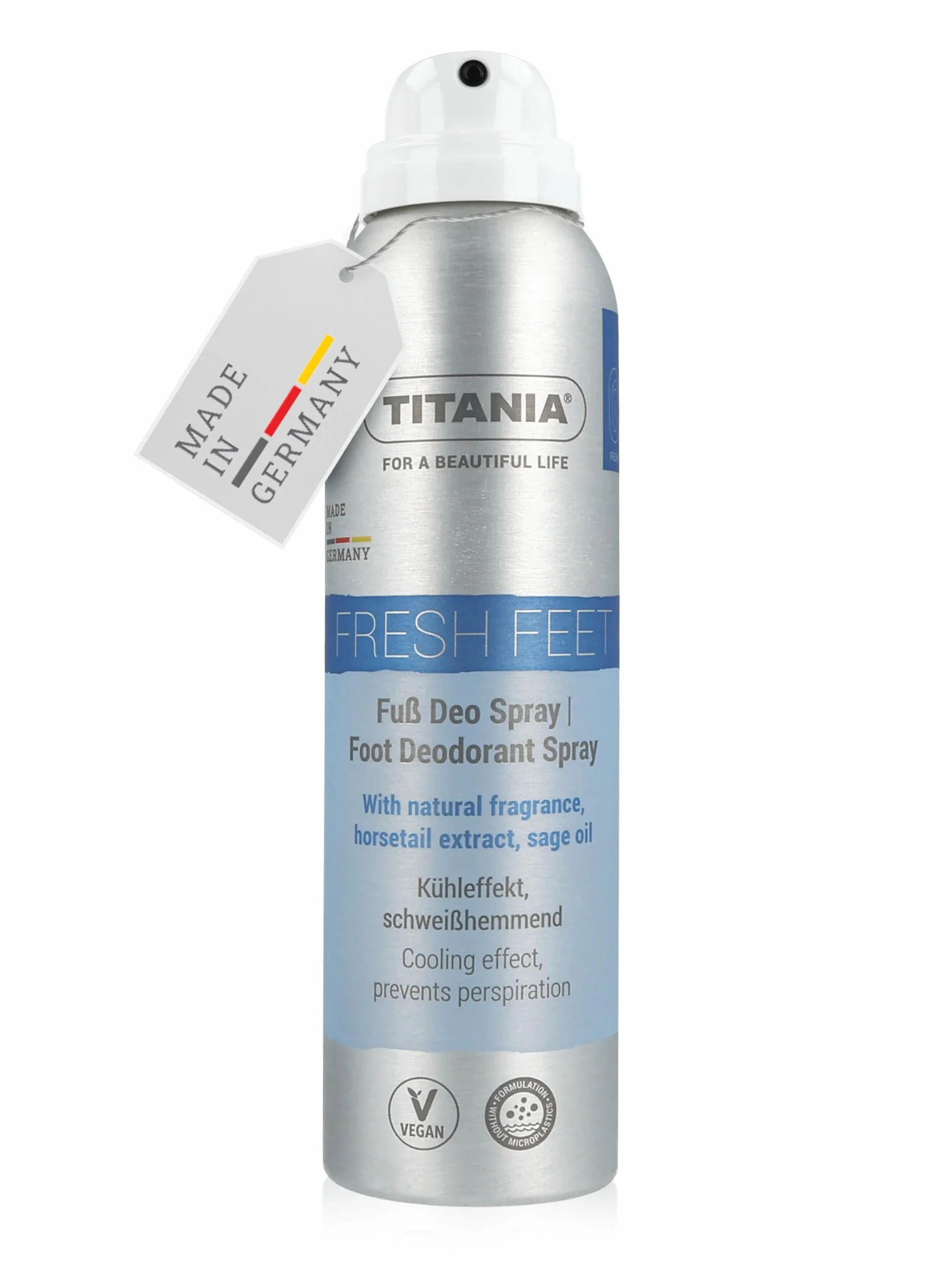 TITANIA Deodorante spray per piedi 150 ml anti-sudore con estratto di equiseto e olio di salvia