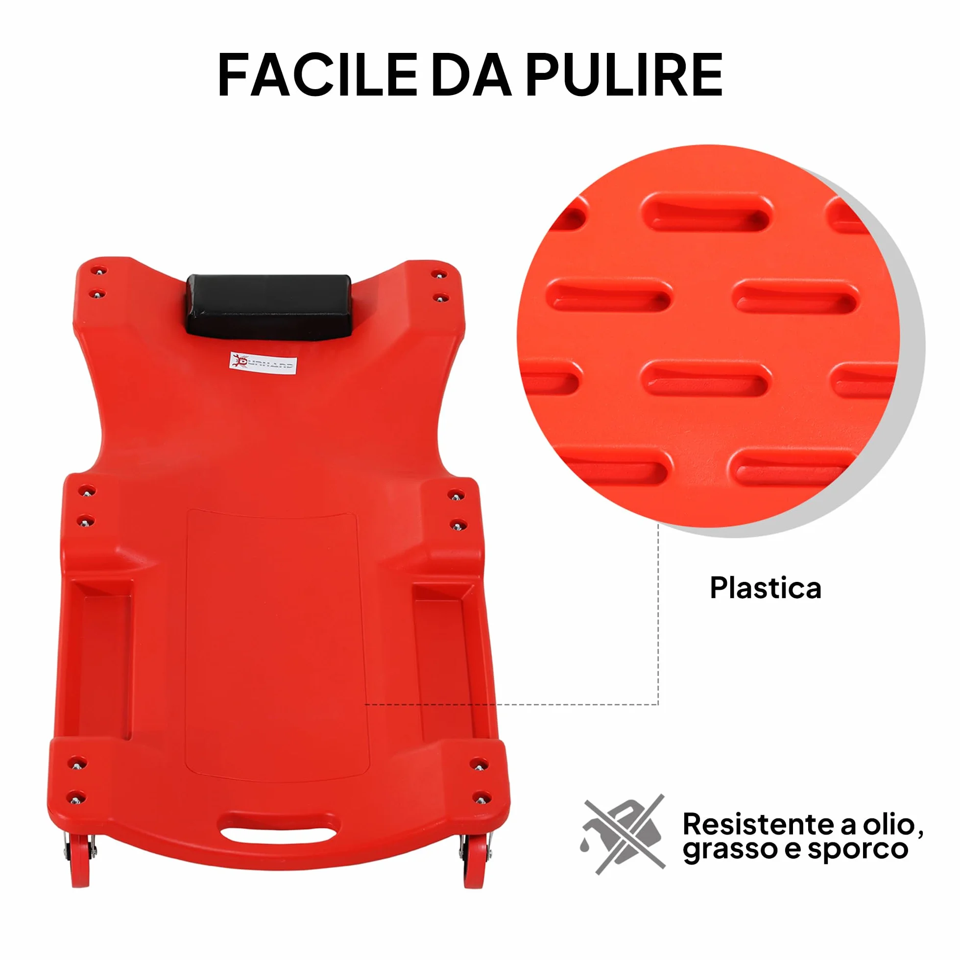 DURHAND Carrello sotto Auto Meccanico 6 Ruote 100x48x12 cm Rosso