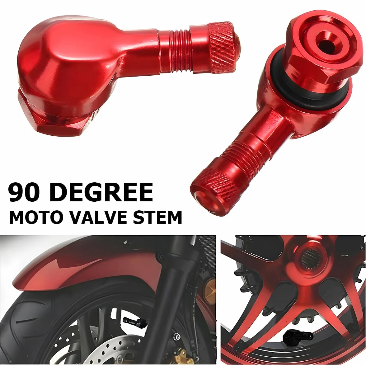 JNNJ 2 Pezzi Valvola per Pneumatici da 90 Gradi, Universale Moto Alluminio Ruote Pneumatico Valvola Steli Tappi 90 Gradi Auto Strumenti, Lega di Alluminio Adattatore per Copri Valvole Moto(Rosso)