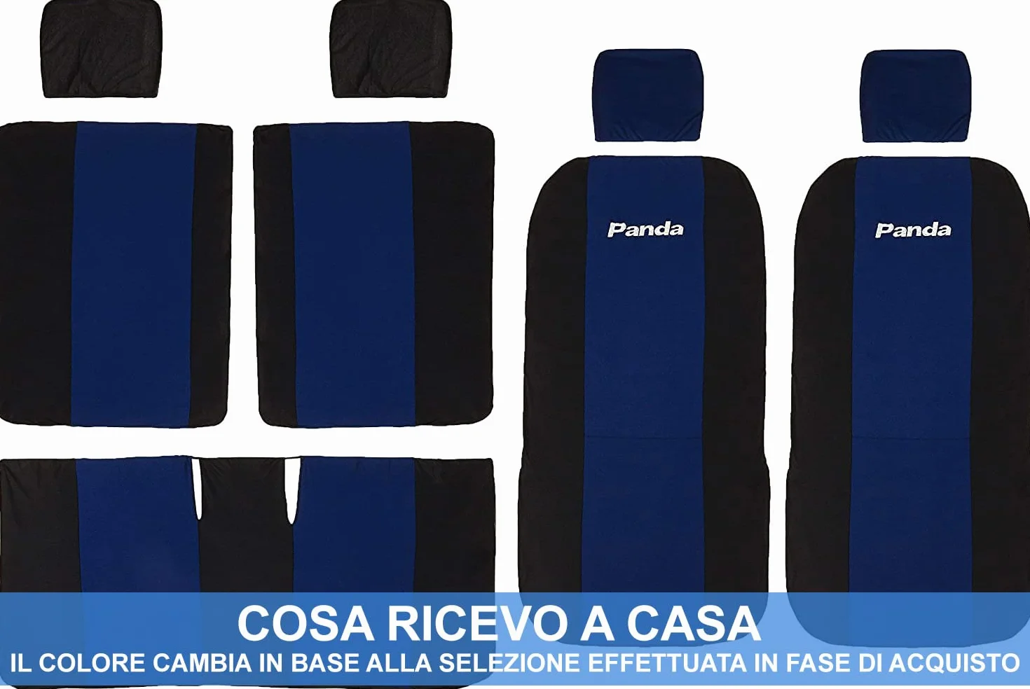 Lupex Shop Copri-sedili Auto Compatibili Panda Seconda Serie (mod.169) Versione 50e50 | Jeans Nero | Set Copri-Sedile Anteriori e Posteriori | Logo Ricamato | Airbag Compatibile | Accessori Auto