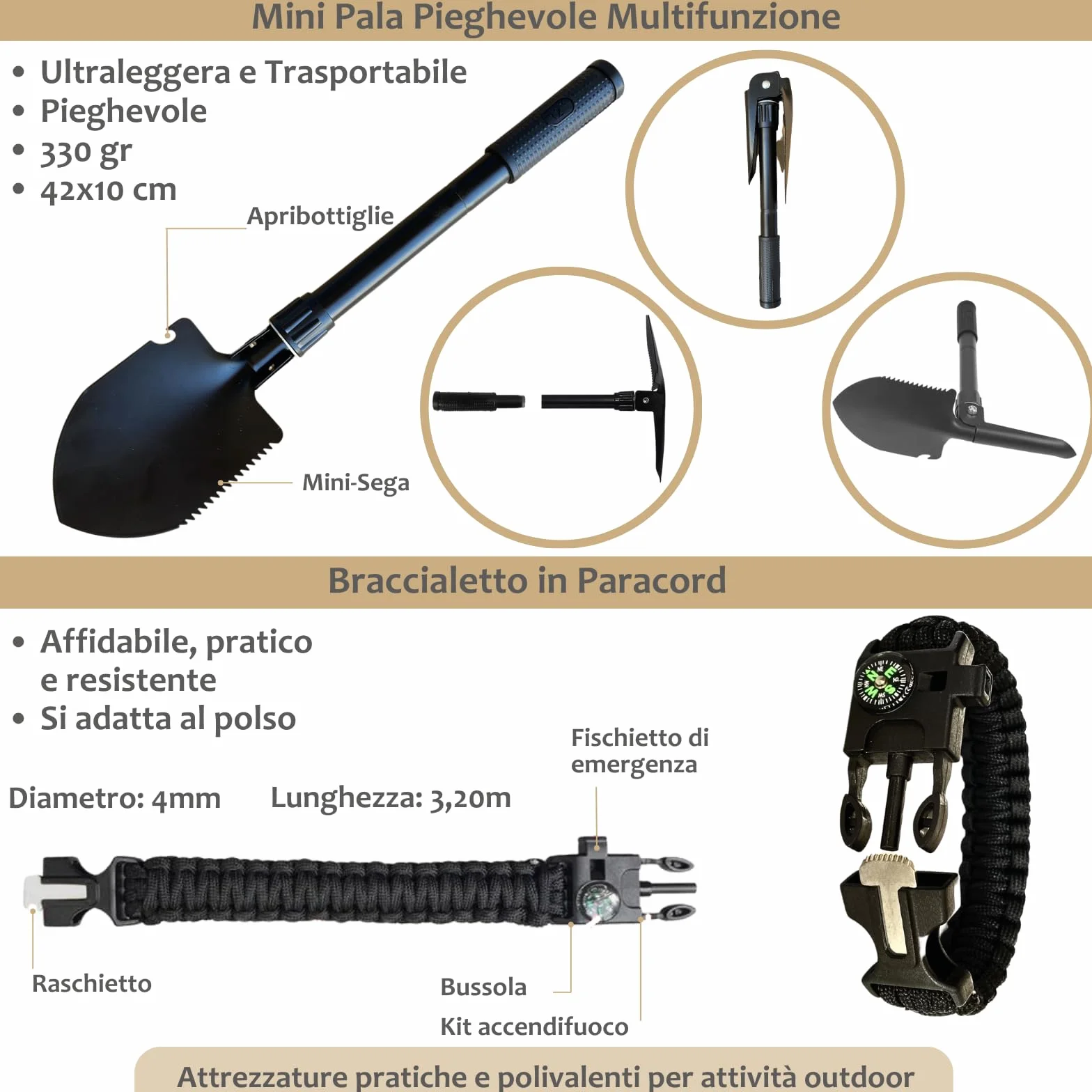 Kit Sopravvivenza & Primo Soccorso – Kit di Emergenza con 16 Strumenti Multifunzione e Più di 60 Articoli di Primo Soccorso – Ideale per Auto, Trekking, Campeggio & Scout – Robusto & Completo
