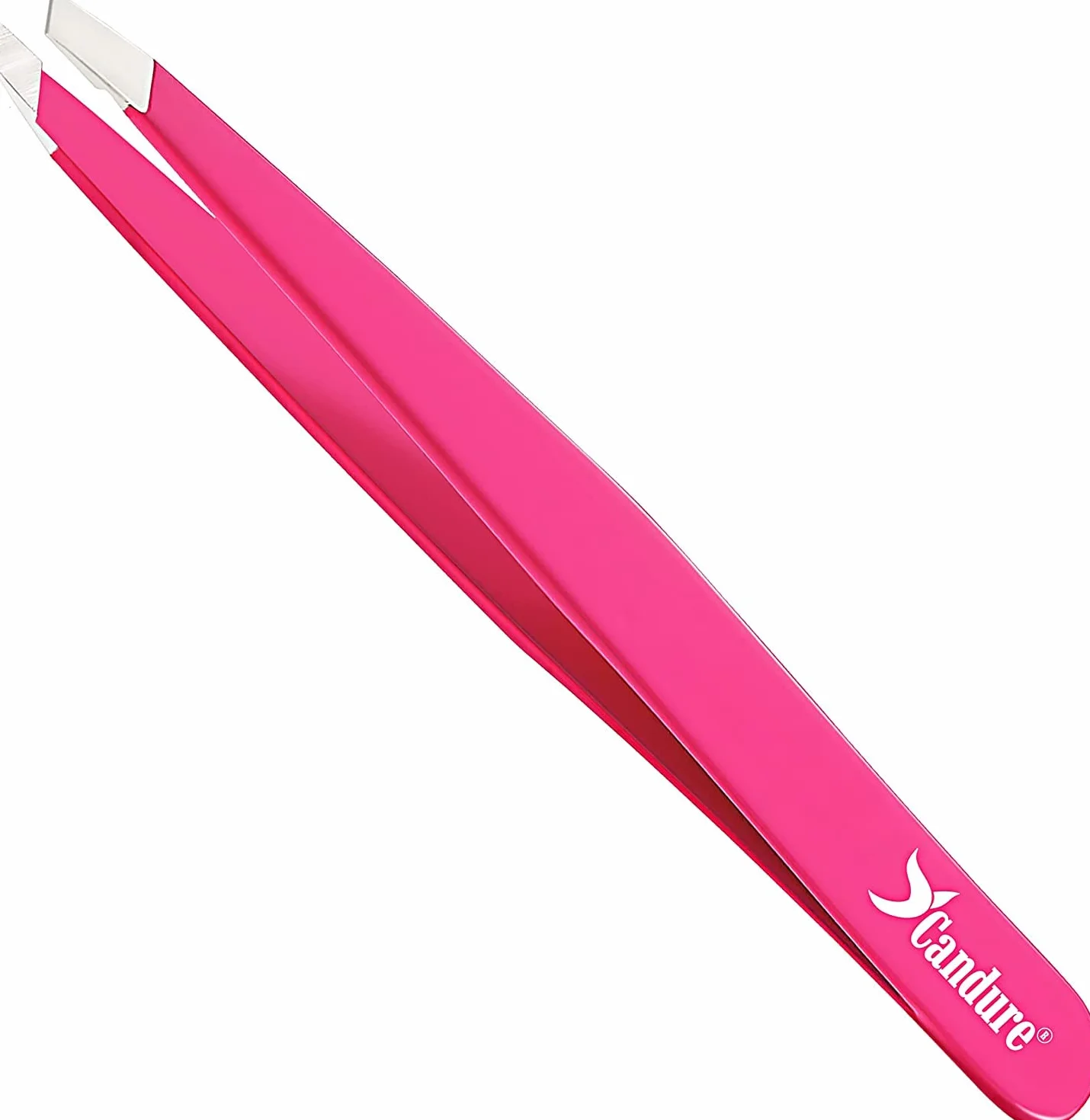 Candure Pinzette Sopracciglia Acciaio Inox Precisione Punta Obliqua Antiscivolo 1 Pezzo Rosa
