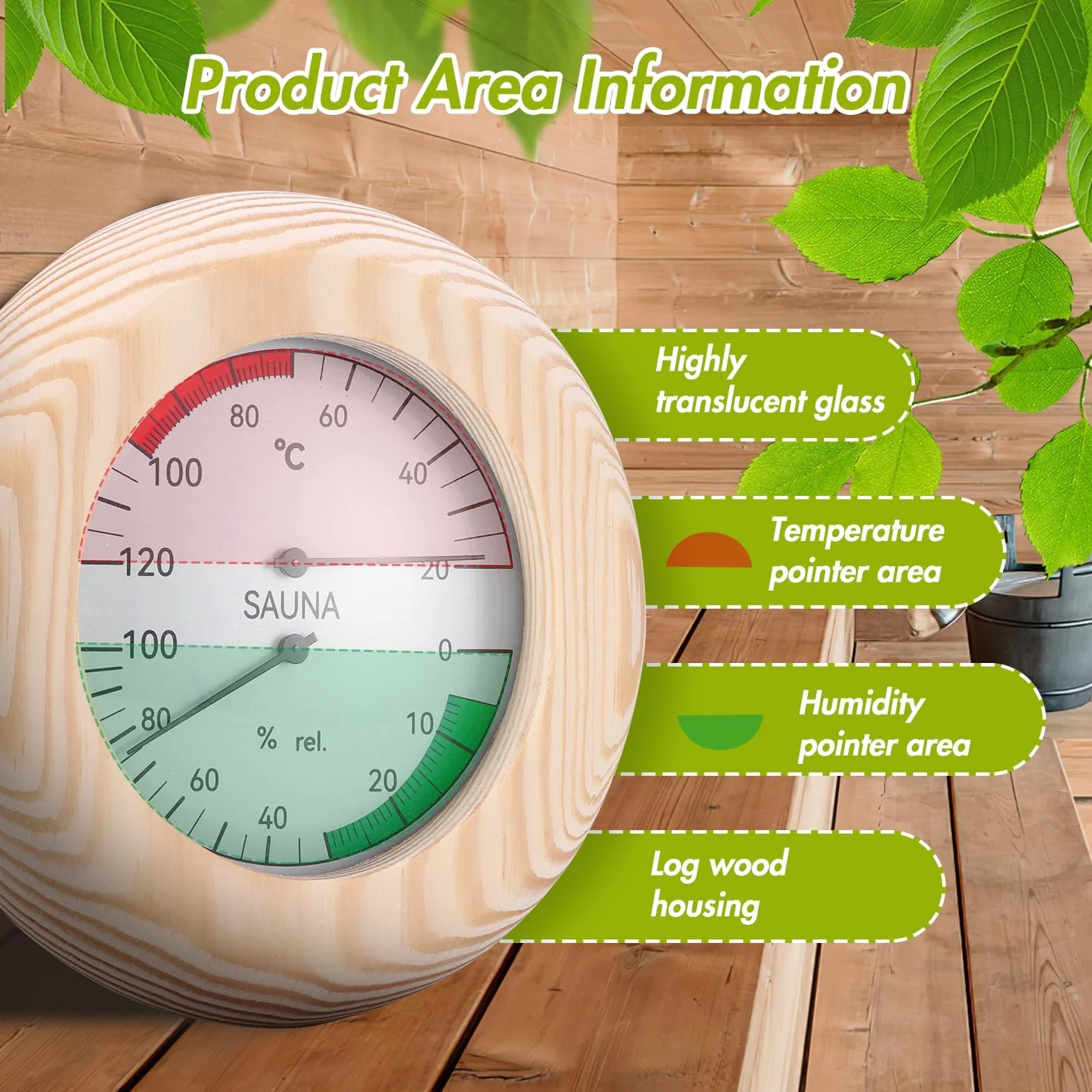 Termometro Igrometro Legno 2 in 1 Alta Precisione, Misuratore Umidità Rotondo per Sauna Bagno Turco