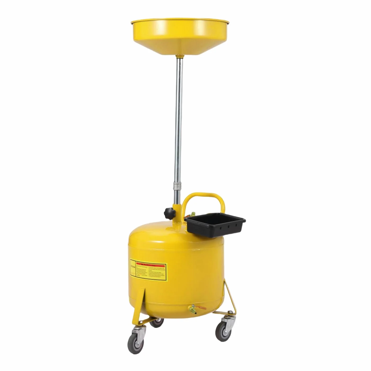 Serbatoio Raccolta Olio esausto 30L per Officina e Garage - Portatile con Ruote - Funzionamento Pneumatico - Altezza Regolabile 71-157cm - Imbuto Largo - Giallo