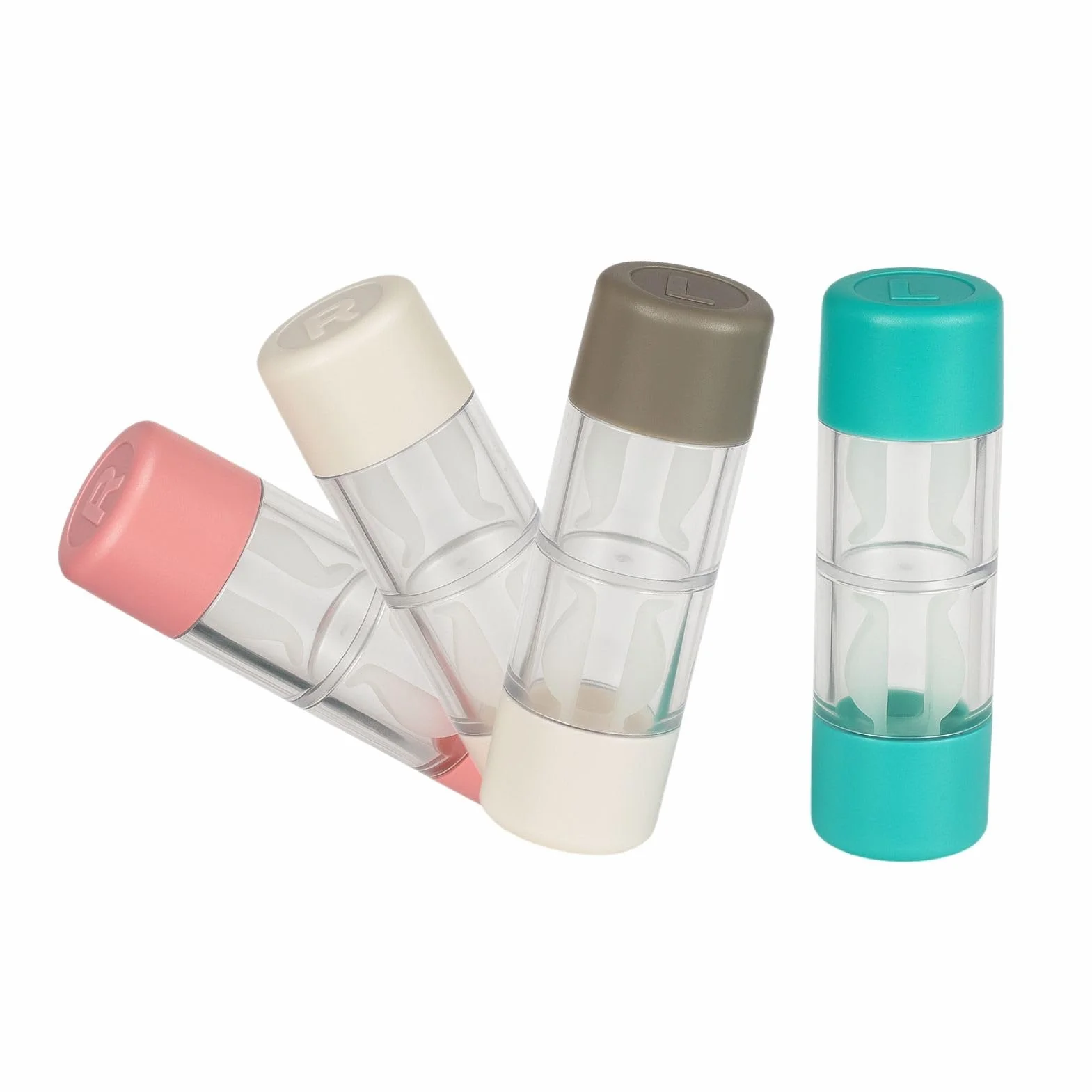 Set di 4 contenitori per lenti a contatto dure, portatile, compatto, rosa, bianco, blu, verde