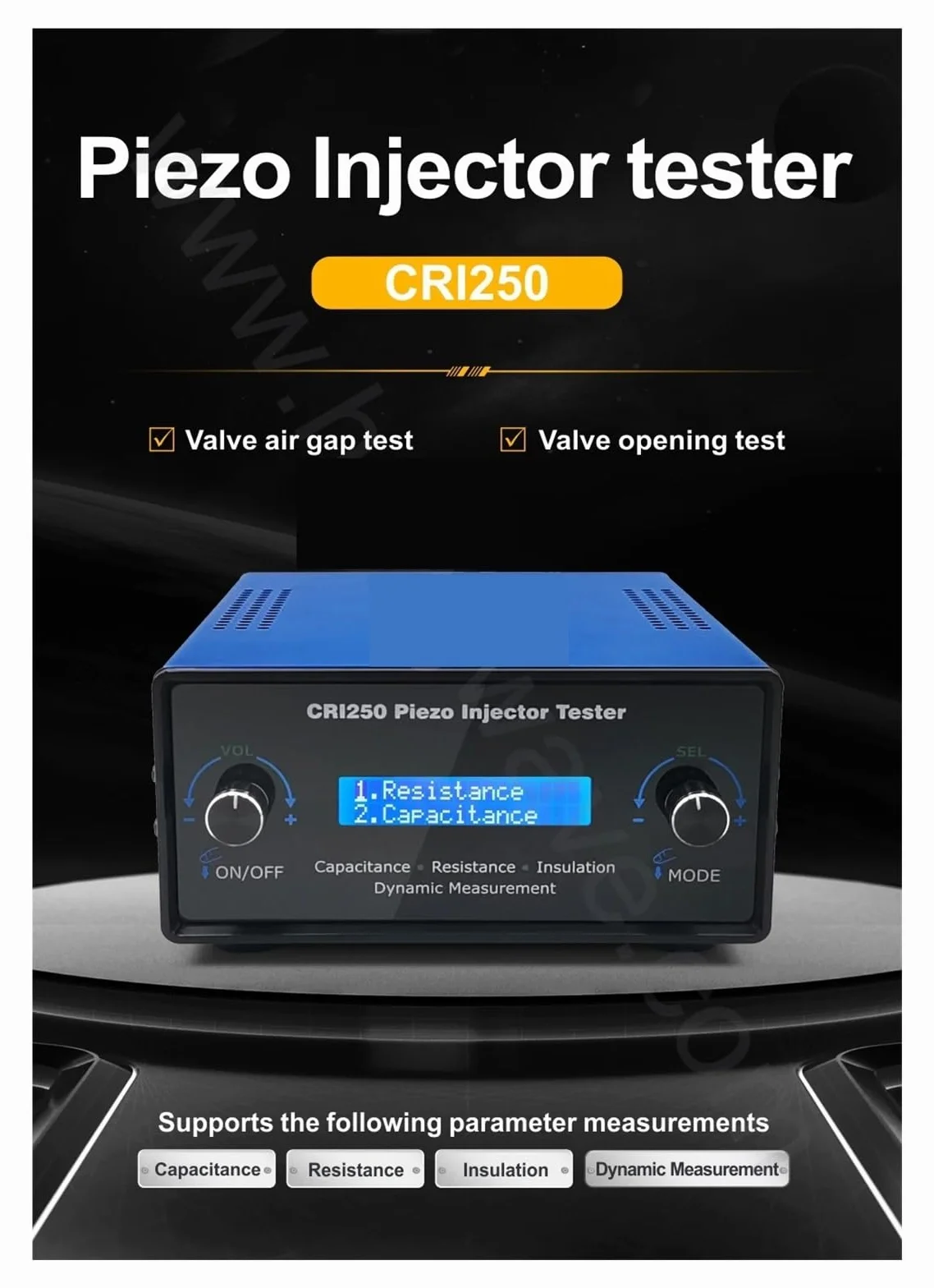 Tester per iniettori CRI250 Tester del flusso d'aria 'iniettore Common Rail piezoelettrico for test di resistenza, capacità, resistenza di isolamento AHE Prova di pressione di apertura, prova di tenut