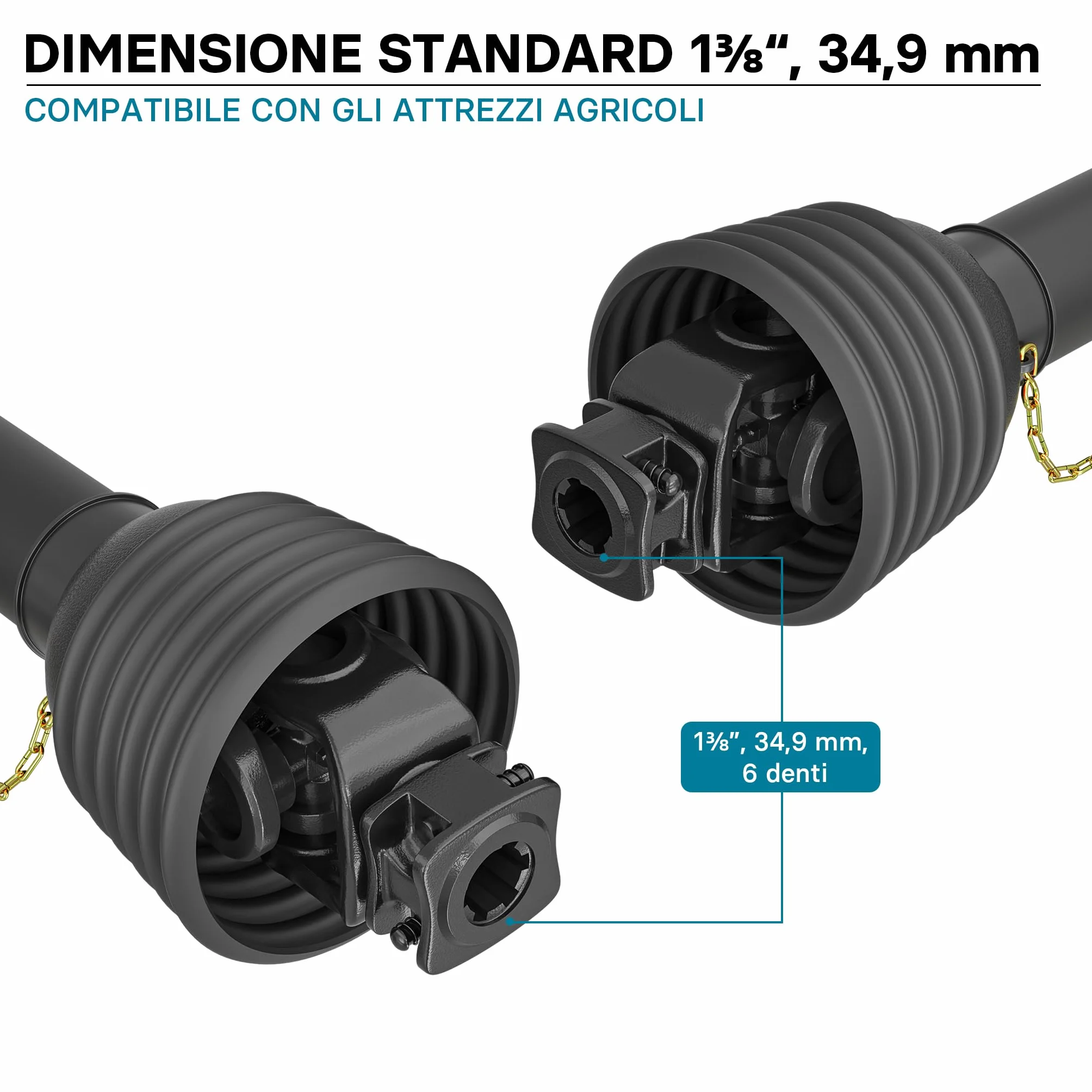 Wiltec Albero cardanico T8 Giunto cardanico 1500-1650mm 1240Nm 540rpm Cardano 110kW 150CV 2X 1 3/8" 6 Denti