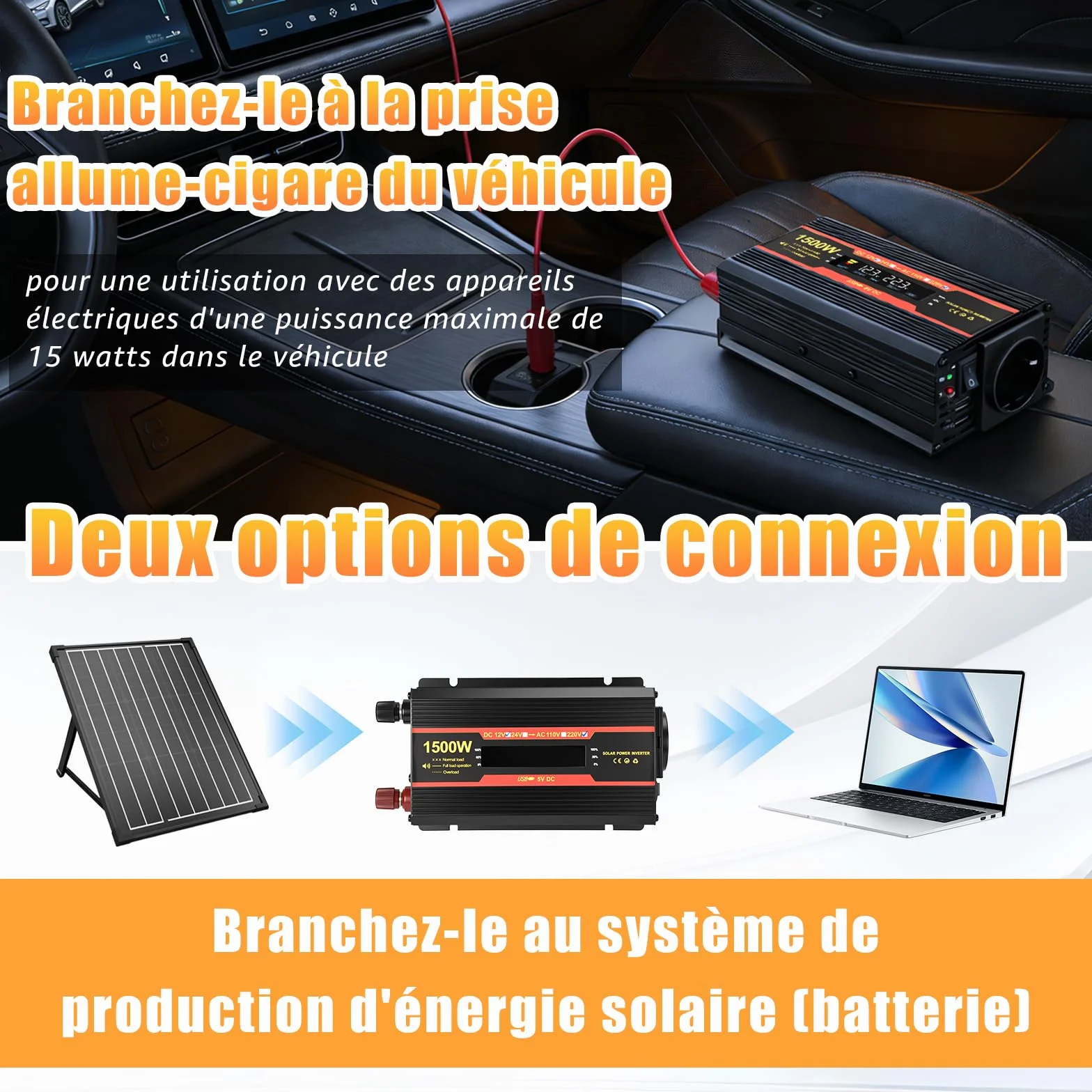 Inverter 1500 W 12 V 220 V Sinus puro Convertitore Auto Camper Camion 2 x USB