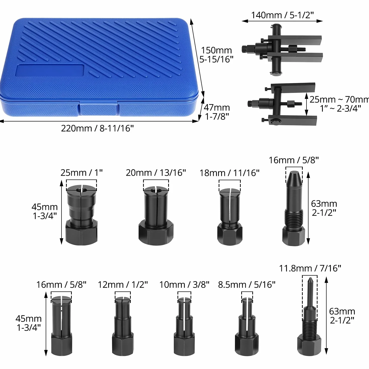 QWORK Kit Estrattore Cuscinetti Interni Moto 8-25 mm Acciaio Legato Set Rimozione Ruota