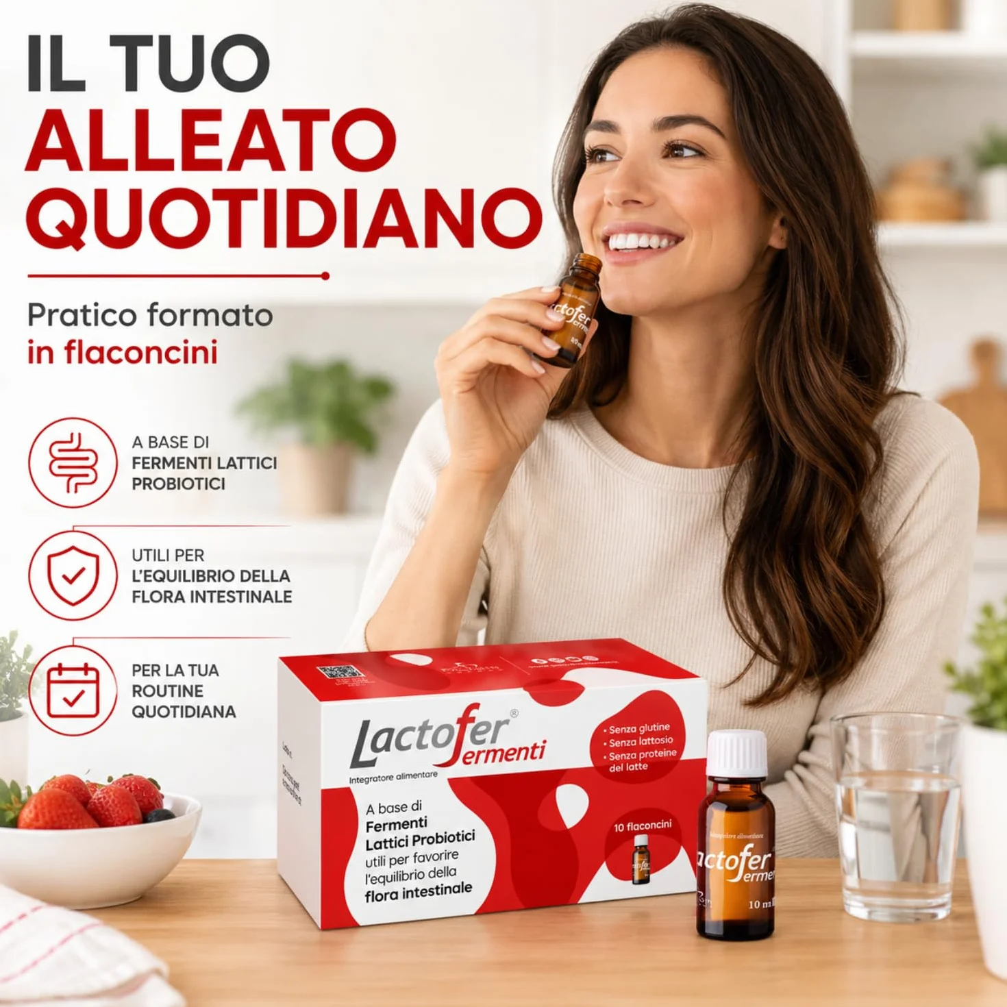 Paladin Pharma Lactofer Integratore Ferment Lattici Probiotici Senza Zucchero 10 Flaconcini 10 Ml Rosso