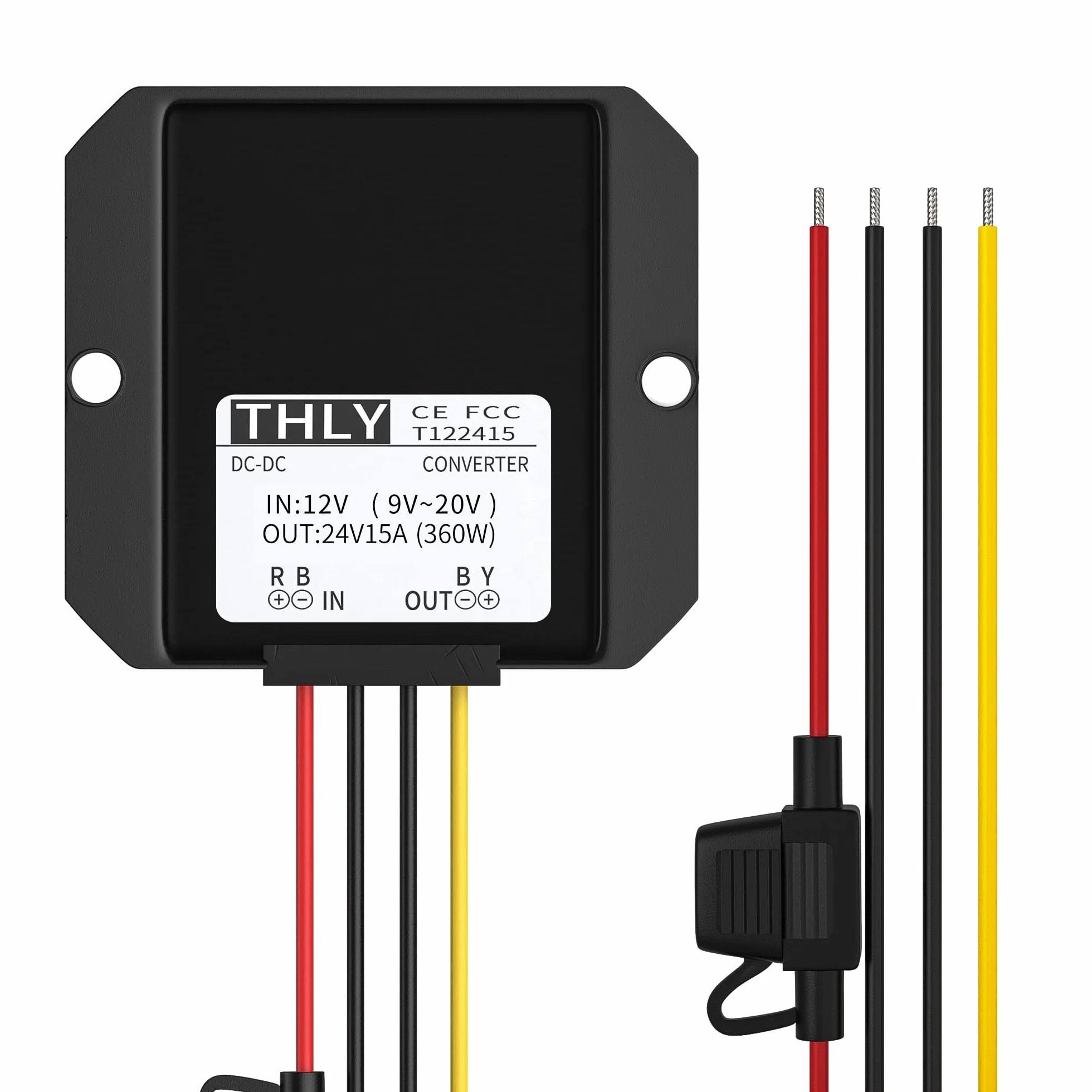 Trasformatore DC DC 12V a 24V 15A 360W Convertitore Step Up Impermeabile con Fusibile per Carrello a Motore