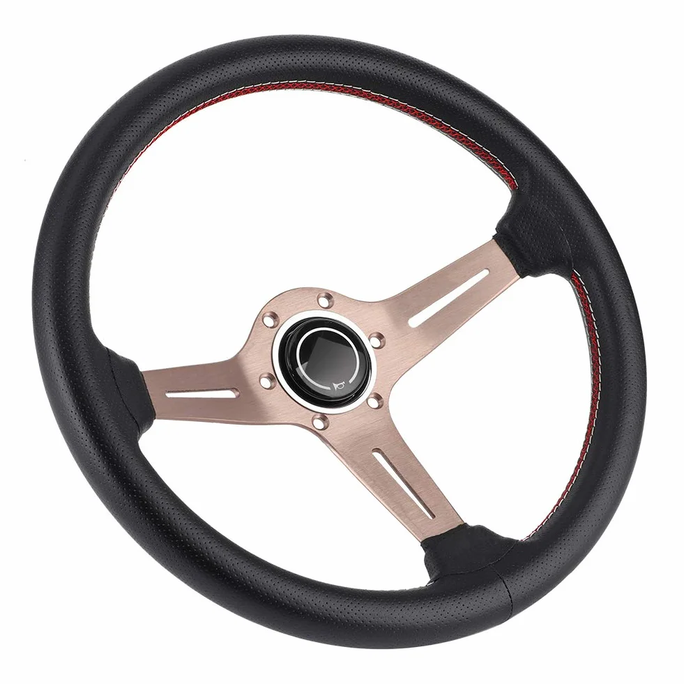 Volante Volante Nardi, Volante 250 Mm 14 Pollici per Mezzo Piatto a 6 Bulloni Stile Nardi Volante Corsa in Pelle Traforata Nera con Parti Modificate in Clacson