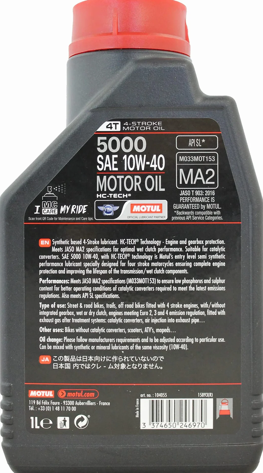 Motul 5000 10W40 Olio per motocicletta 4 tempi 1L semi sintetico