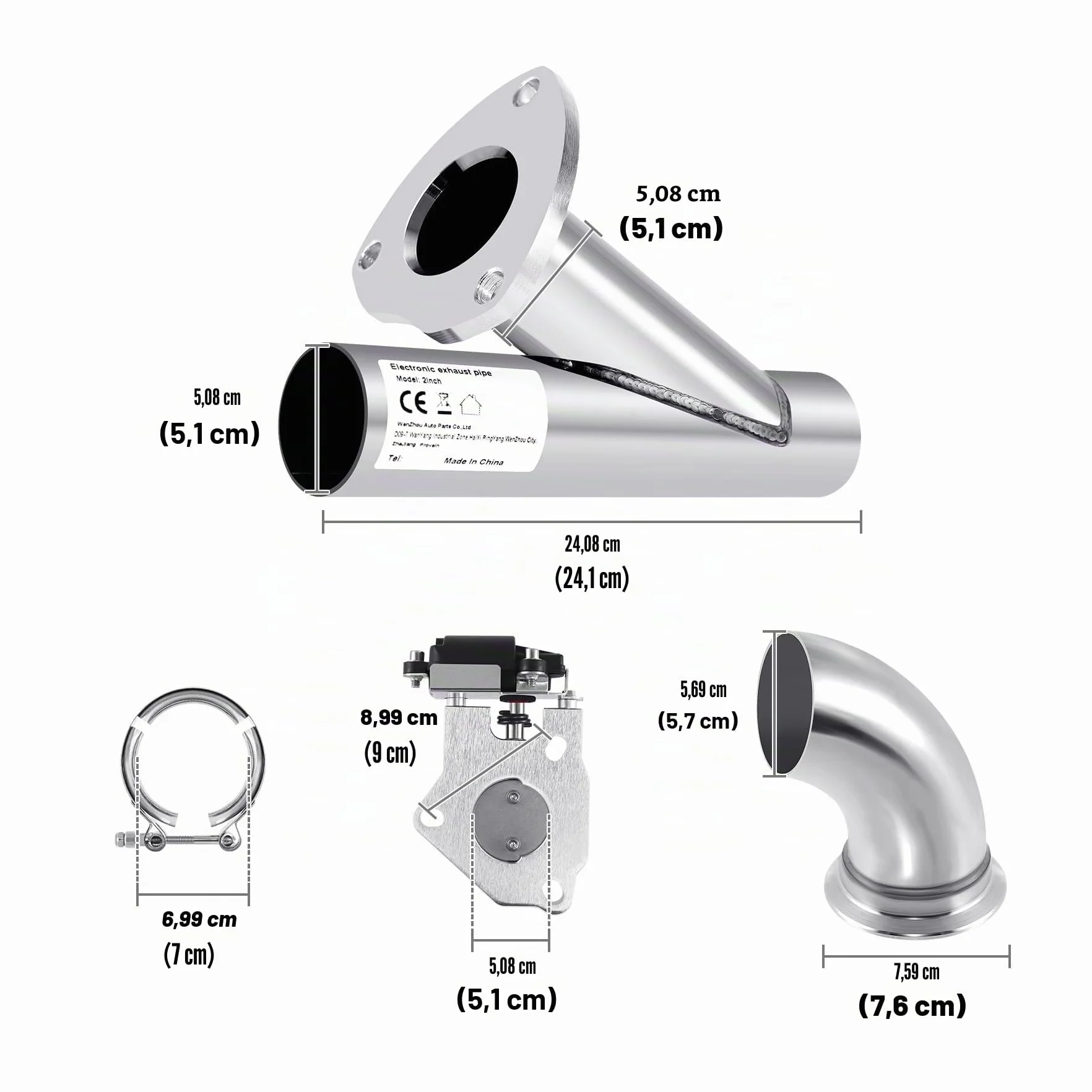 Kit sistema silenziatore di scarico elettrico in acciaio inox da 51mm 2" con interruttore a valvola e telecomando