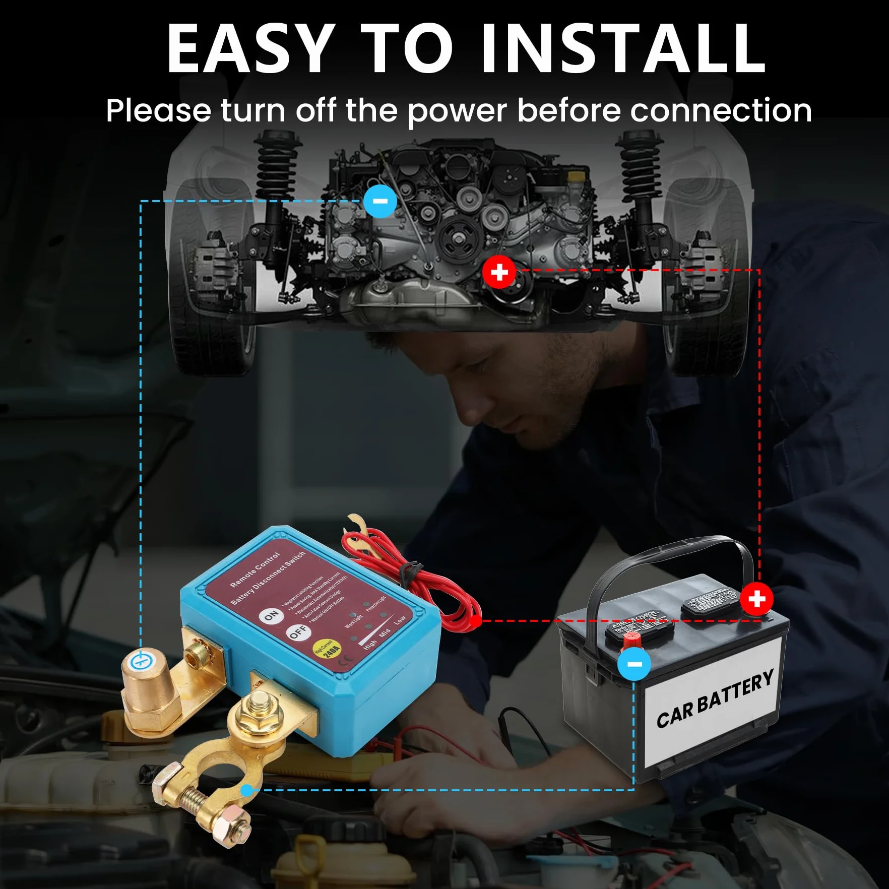 Stacca Batteria 12V per Auto con Telecomando, 240A Remoto Auto Stacca Batteria Senza Fili, 12V Staccabatteria Automatico Interruttore di Scollegamento Batteria per RV ATV Camion Barca