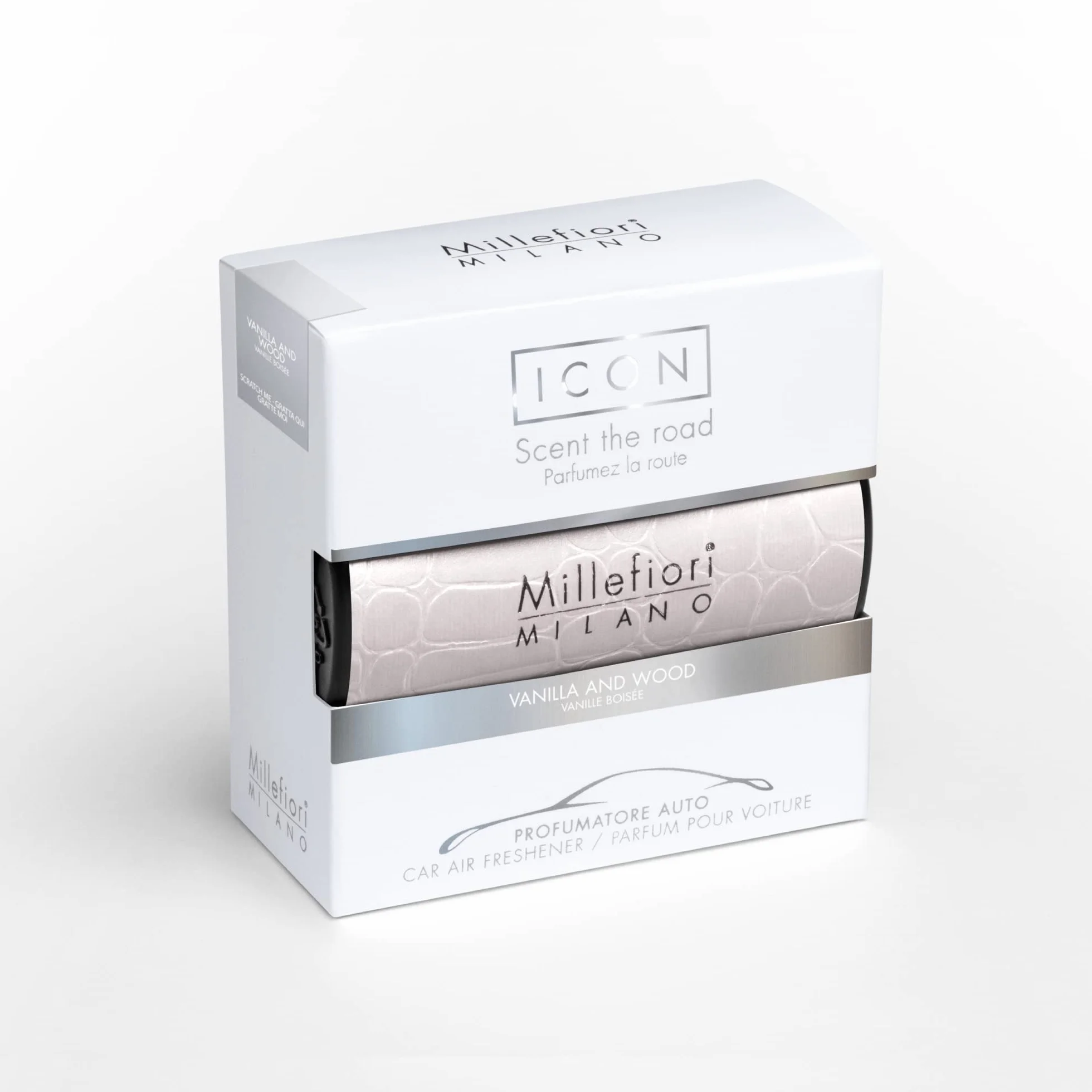 Millefiori Milano Icon Profumatore Auto Urban Vanilla & Wood Bianco effetto pelle Clip Universale