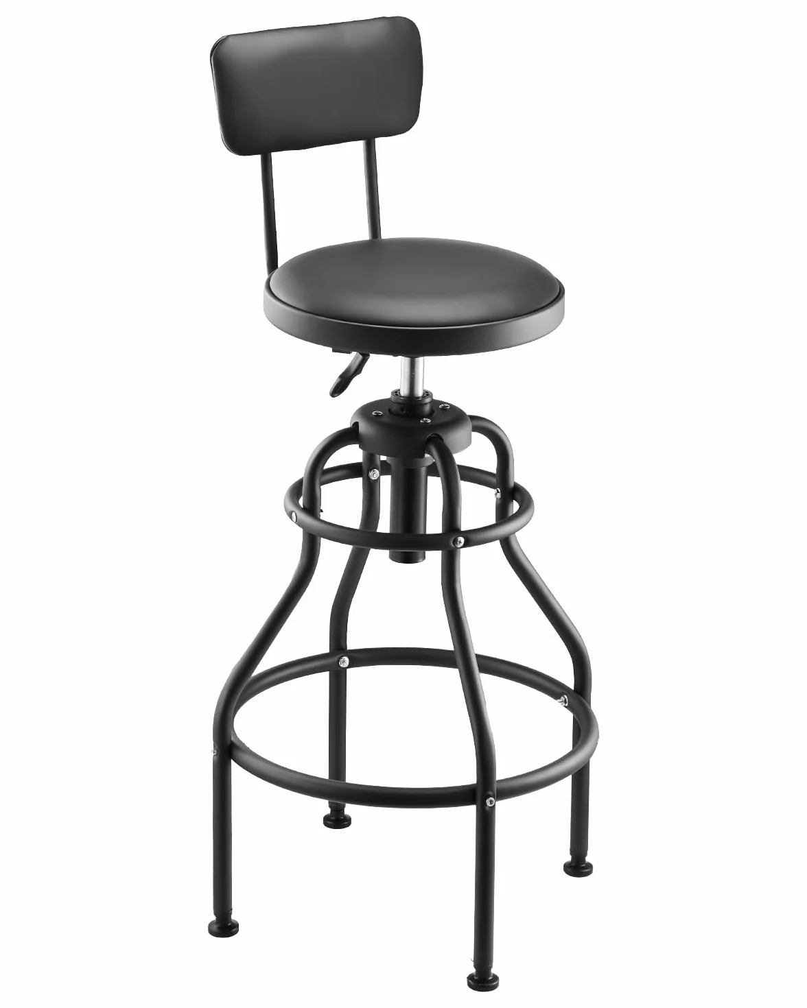 VEVOR Sgabello da Officina Girevole 360° con Schienale, Sedile Regolabile in Altezza, Capacità 136 kg, Nero