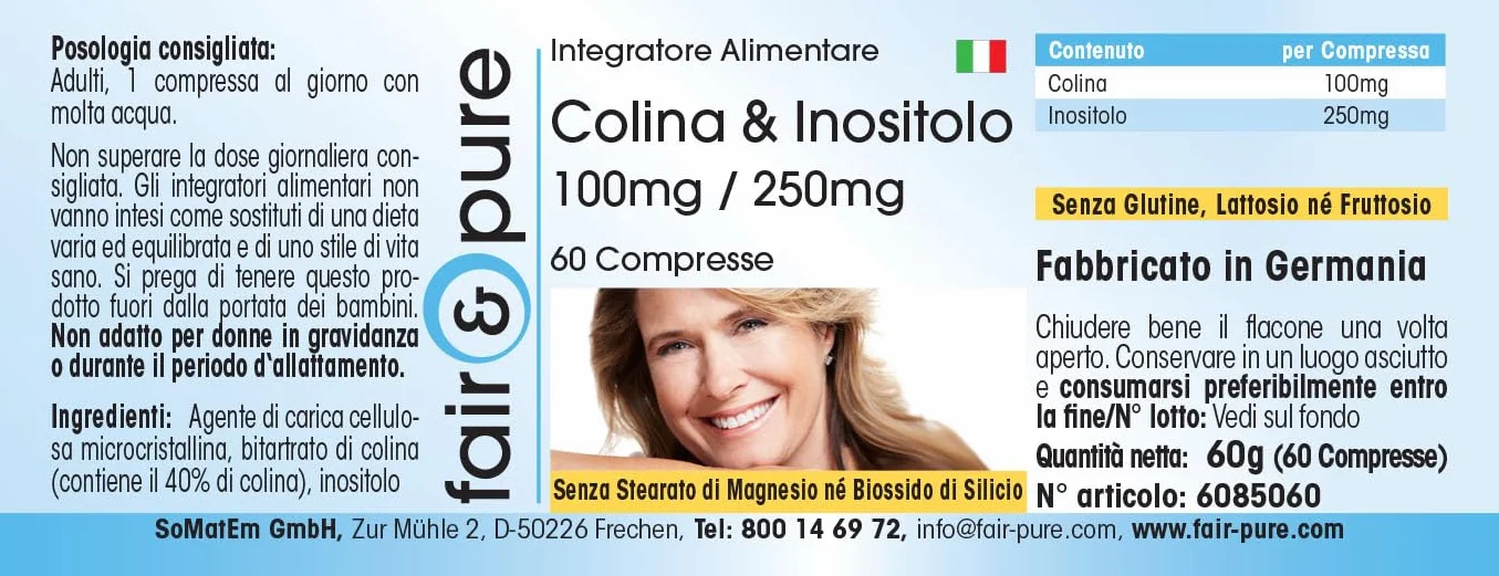 Fair & Pure Colina Inositolo 100 mg 250 mg 60 Compresse Vegan