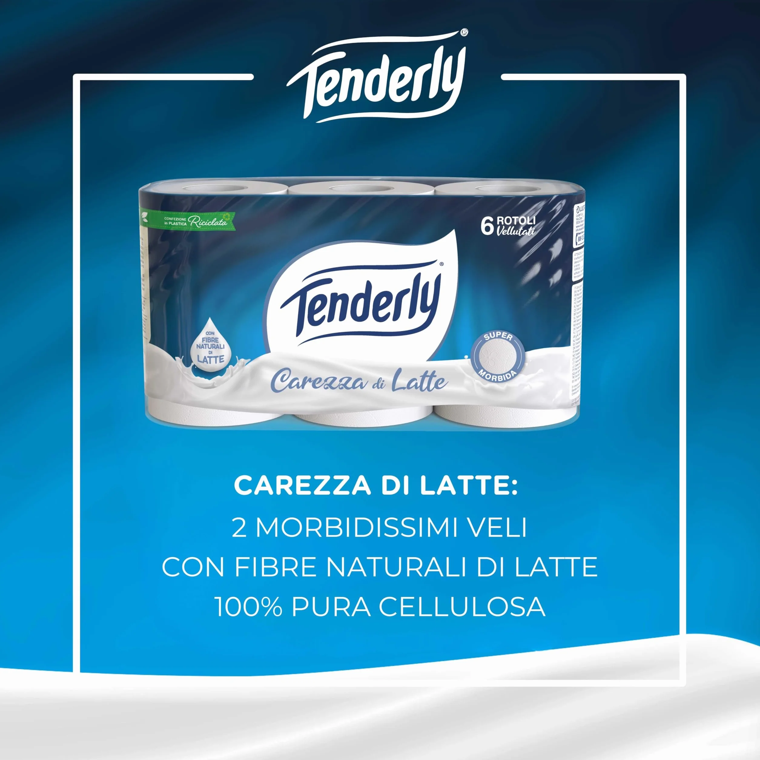 Tenderly Carezza di Latte Carta Igienica 2 Veli 6 Rotoli Fibre 100% Naturali di Latte Made in Italy