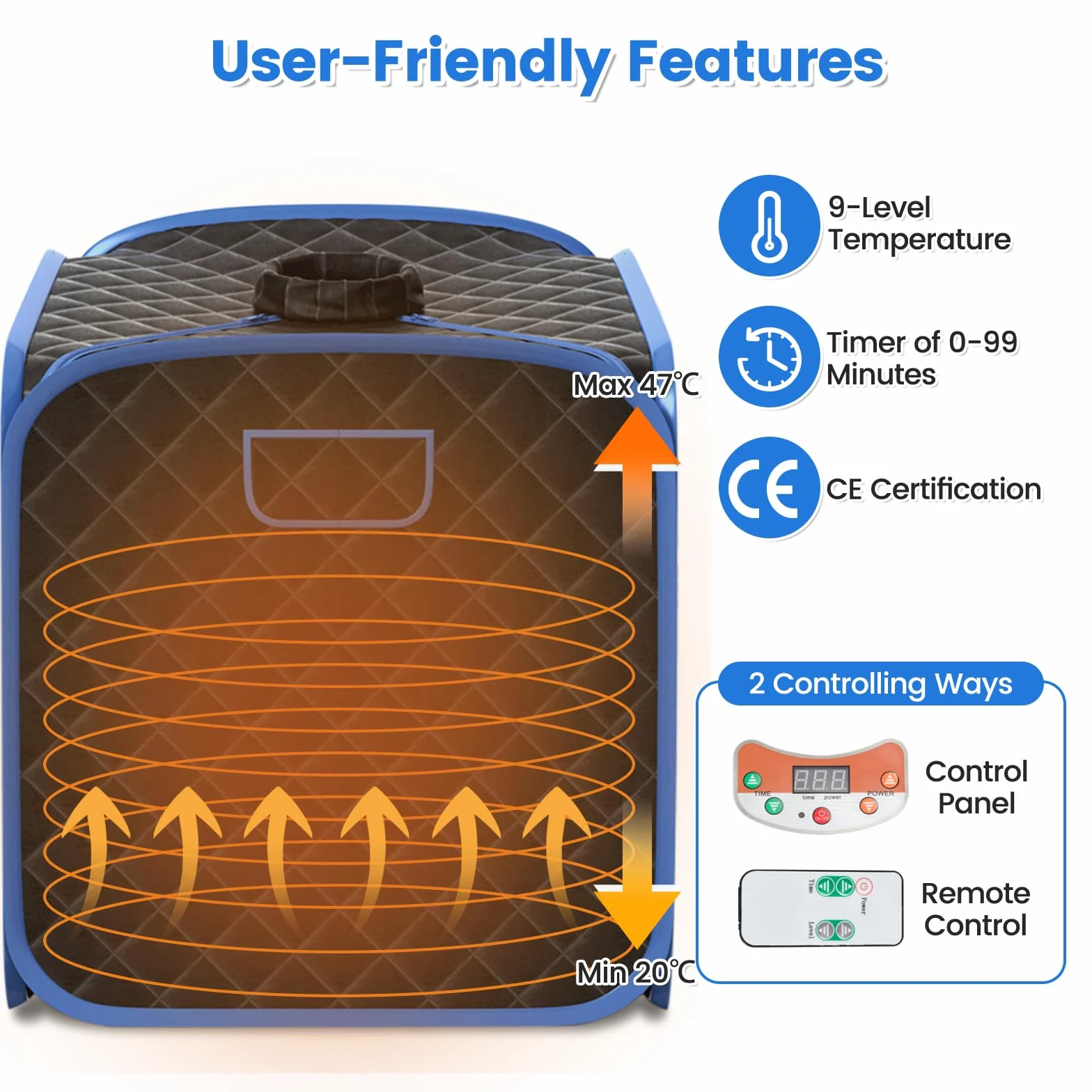 HOMASIS Mini Sauna a Vapore Portatile, Sauna Domestica con Generatore 2L, Telecomando, 9 Livelli Temperatura, Timer, Sedia Pieghevole, Massaggiatore Piedi (Nero)