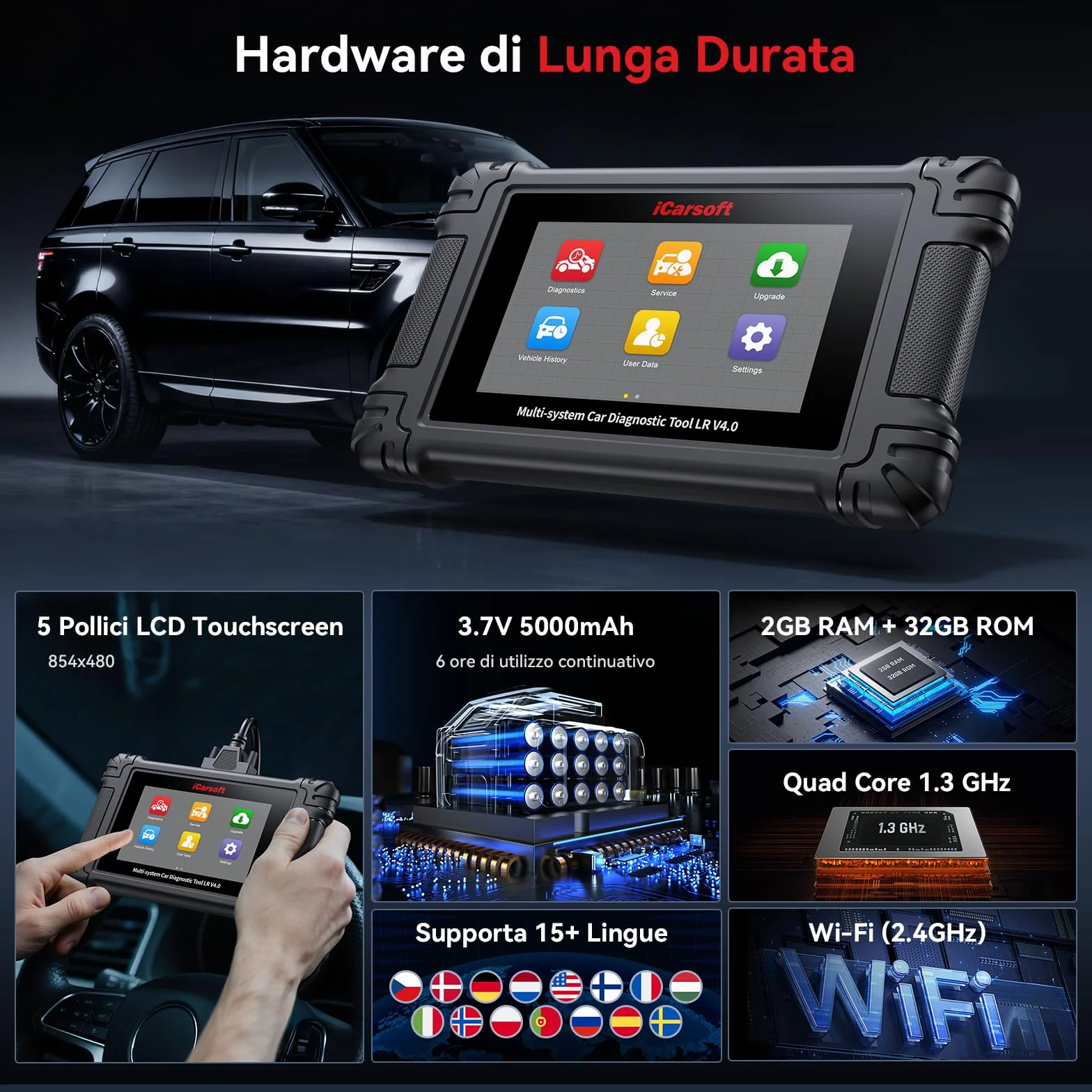 iCarsoft LR V4.0 OBD2 Diagnostica Auto per Land Rover Jaguar, 37 Servizi, Test Bidirezionale, WiFi