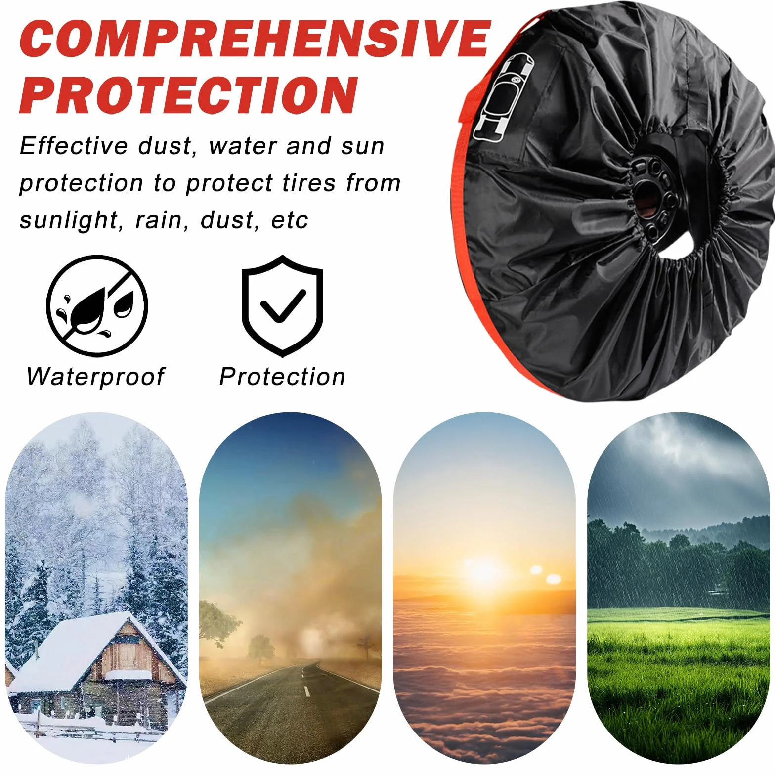 Set di 4 borse per pneumatici impermeabili 18-23 pollici diametro 80 cm rosso