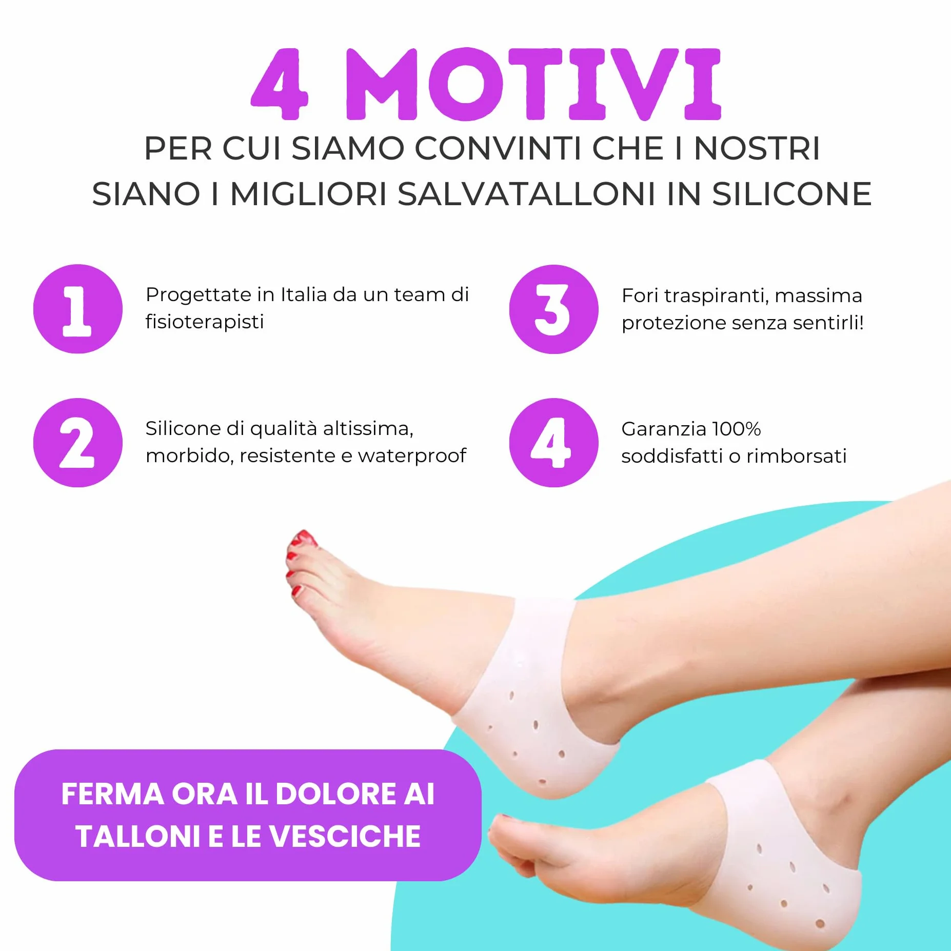 Protezione per tallone in gel di silicone morbido, talloniera 2 paia Bianco e nero