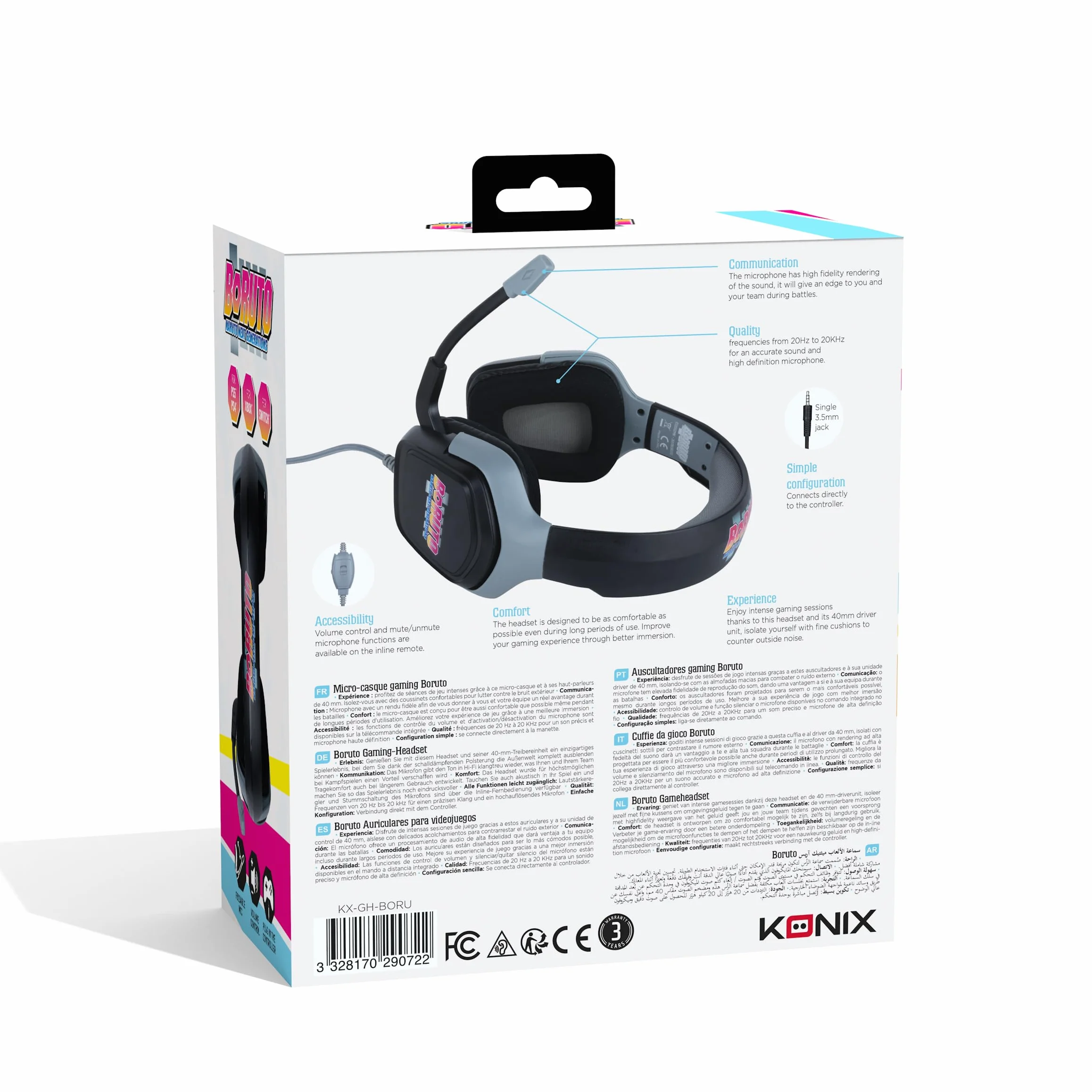 Konix Boruto Naruto Cuffie gaming PS4 PS5 Switch Xbox Cavo 1,5 m Connettore 3,5 mm Nero grigio
