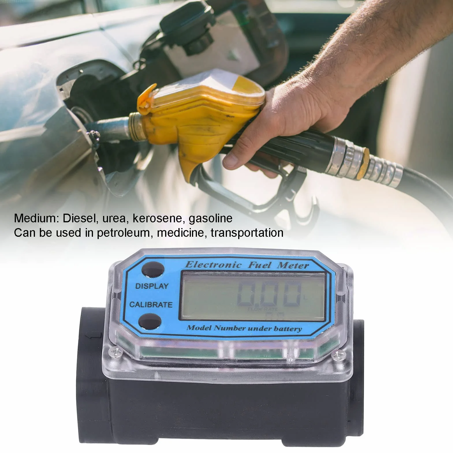 Flussometro a Turbina, Flussometro Digitale del Carburante, Misuratore di Portata del Carburante a Turbina con Display Digitale con Batteria per Misurare la Benzina Cherosene (1