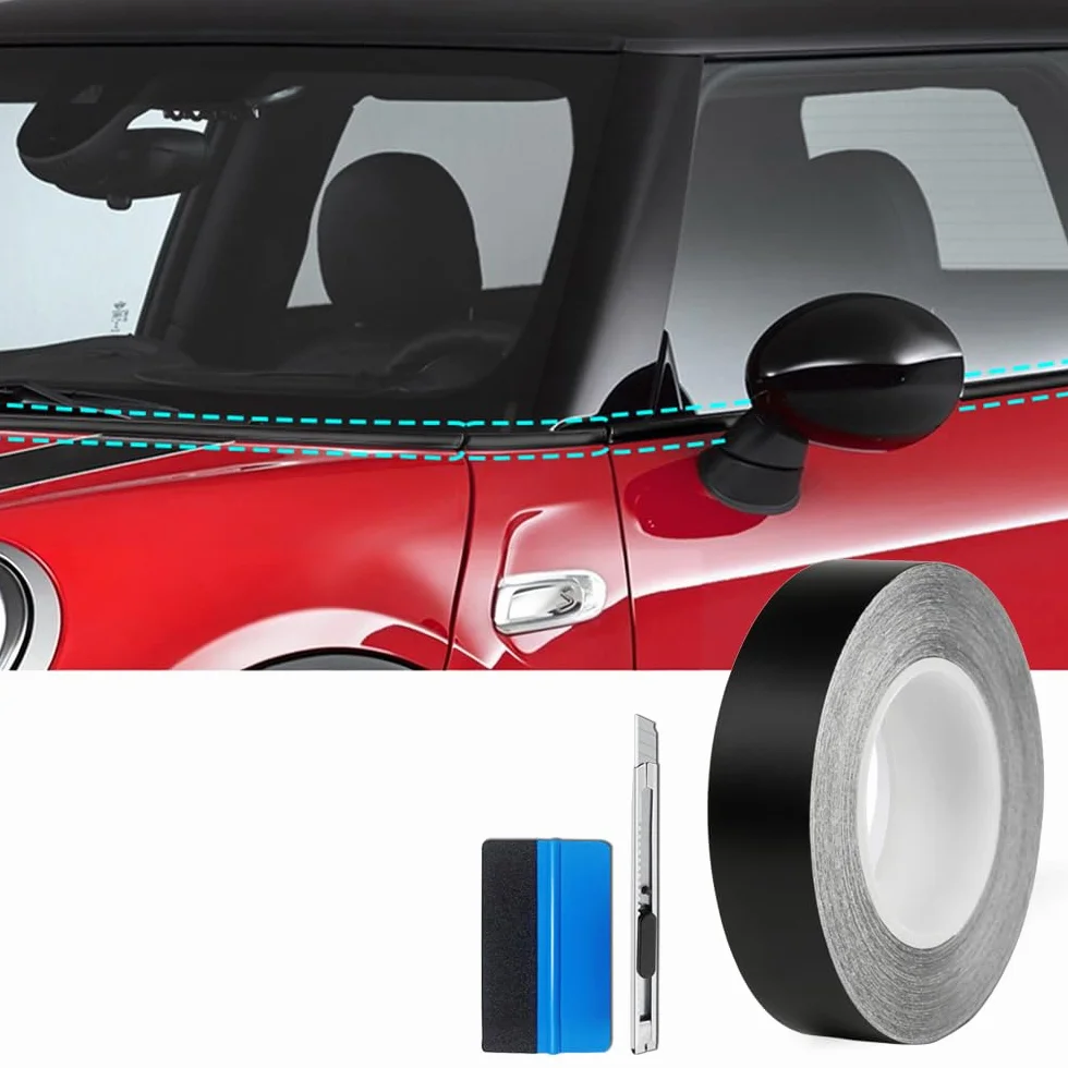 NewL Pellicola decorativa adesiva in vinile per finestrino auto, decorazione fai da te per Mini Cooper R53 R55 R56 R60 R61 F54 F55 F56 F60 (nero opaco, 1,7 cm x 900 cm)