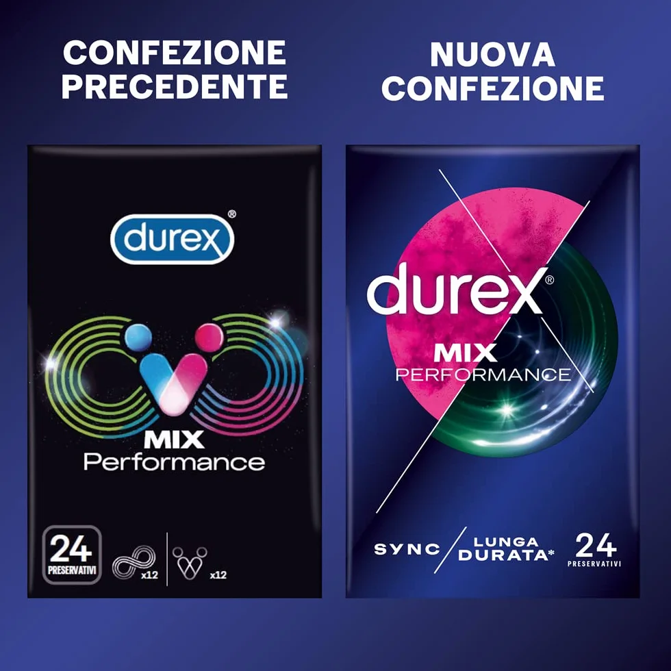 Durex Mix Performance Preservativi Lunga Durata Sync Ritardanti Rilievi Nervature 24 Profilattici