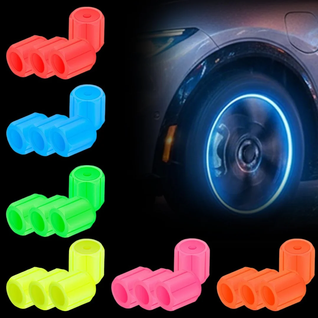 24 Pezzi Tappini Gomme Auto Fluorescenti, Tappi Valvole Pneumatici Auto Universali per Moto e Bici, Cappucci Valvola Notturni Luminosi in 6 Colori, Protezione Antipolvere e Anticorrosione