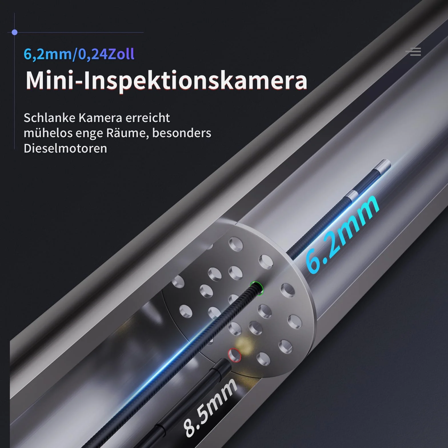 Ralcam Telecamera Endoscopica Rotante 210° Schermo HD 3,5" Sonda 6,2mm Semi-Rigida Impermeabile Cavo 2m
