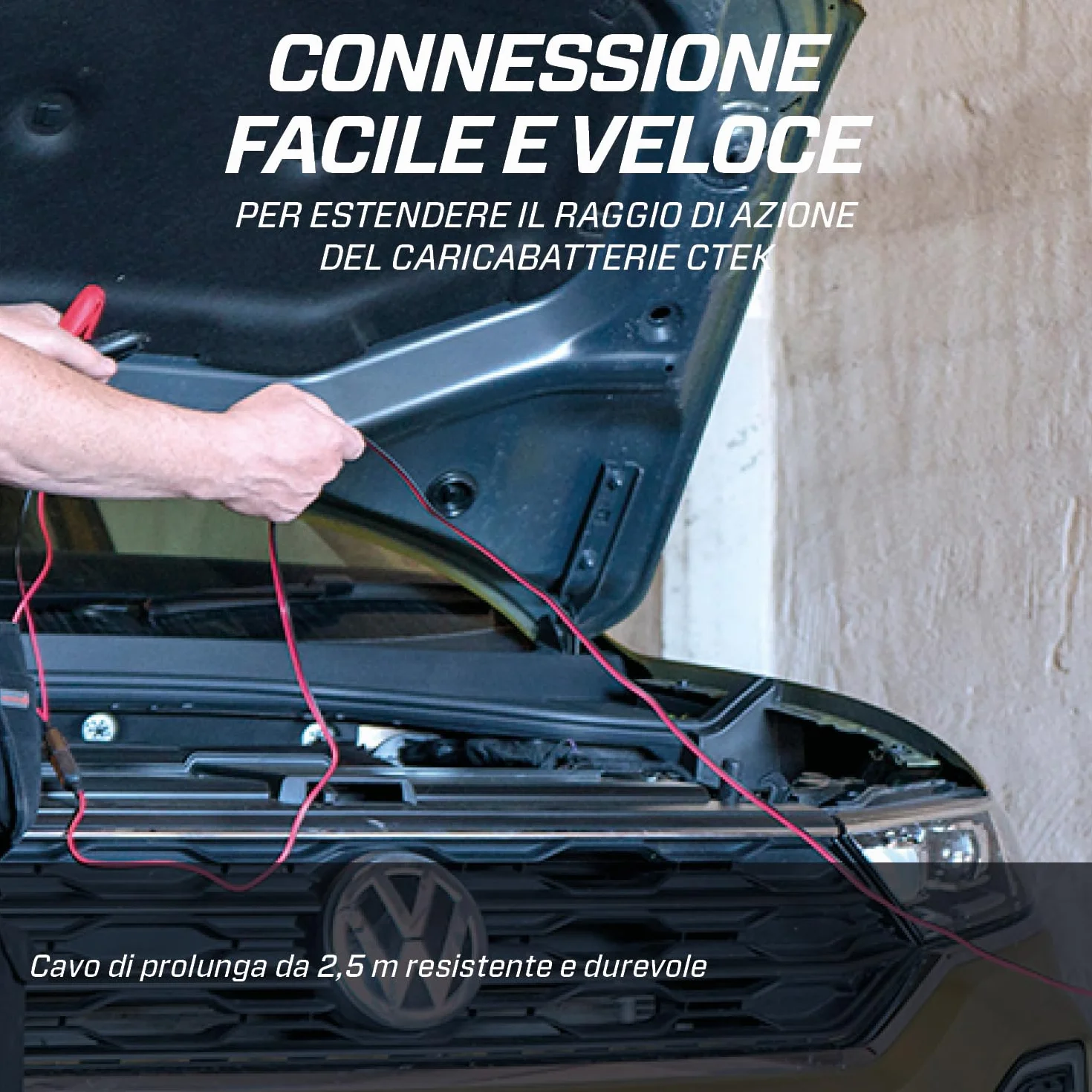 CTEK CONNECT 2.5M EXTENSION CABLE, Estende il Raggio d'Azione del Caricabatteria CTEK, Collegamento Sicuro, Affidabile, Facile, Veloce, Robusto e Durevole, per Auto, Moto e Altri Veicoli