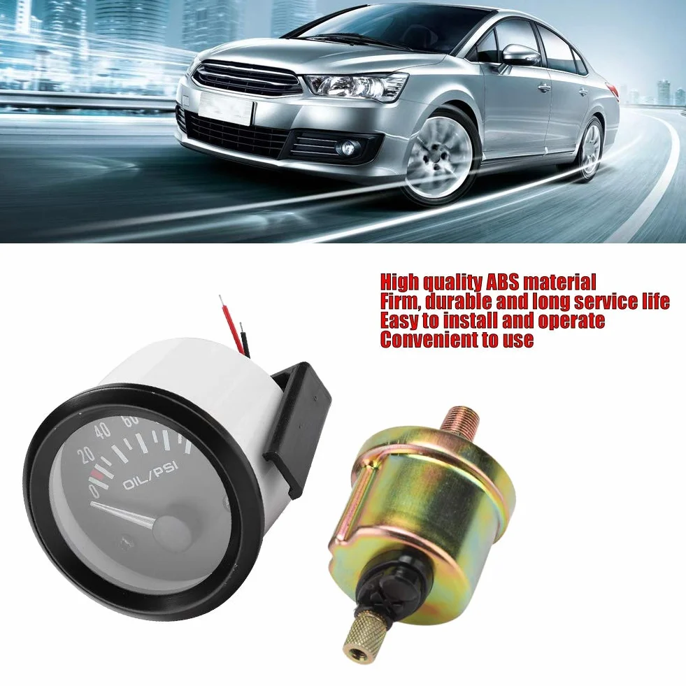 VOBOR Manometro della Pressione dell'olio, Misuratore della pressione dell'olio, 52mm/2in 12v Indicatore Manometro Olio Elettromagnetico Universale Strumento di Modifica Automatica