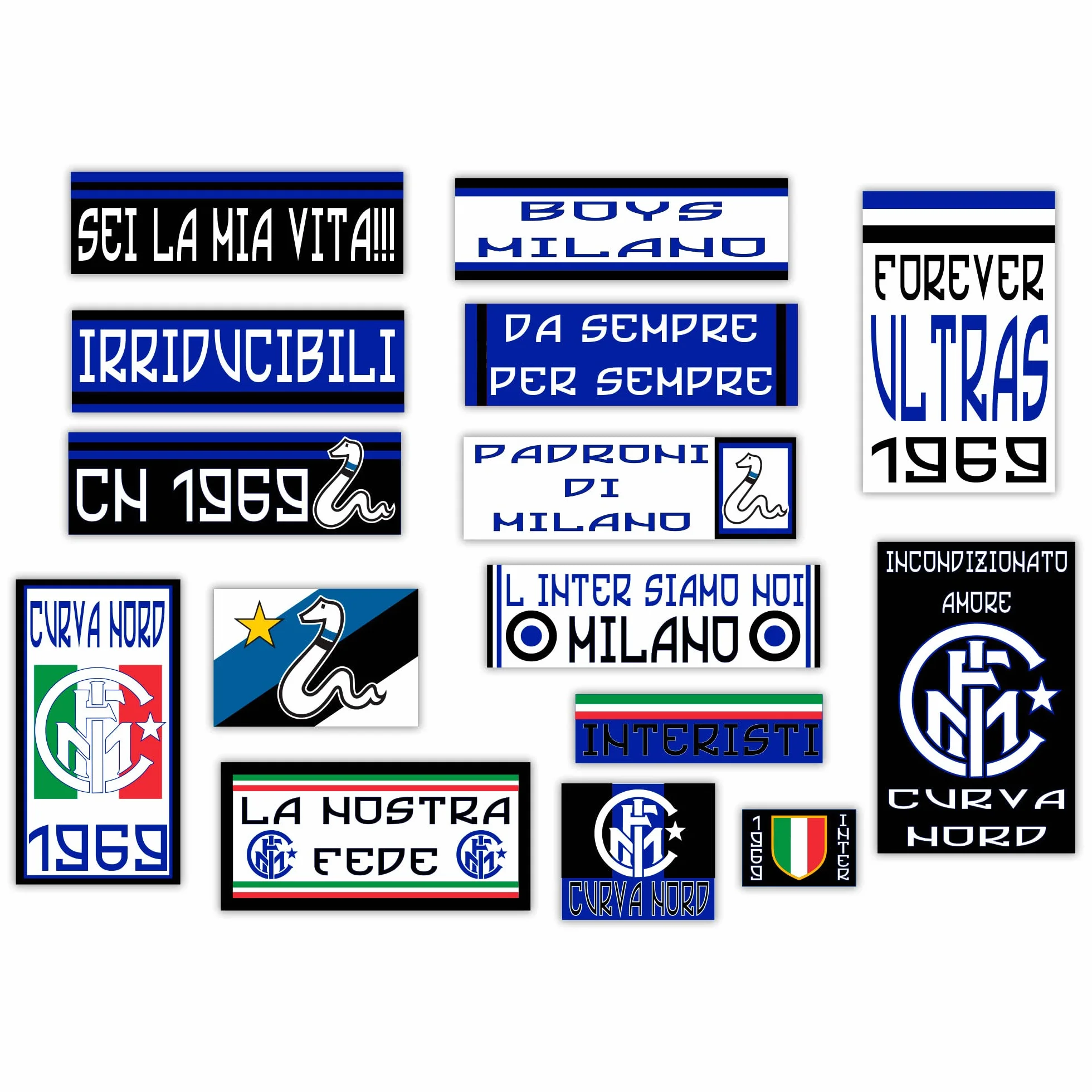 Inter Internazionale Kit 15 Adesivi Ultras - Vinile Lucido HD Made in Italy Impermeabili Auto Moto Casco